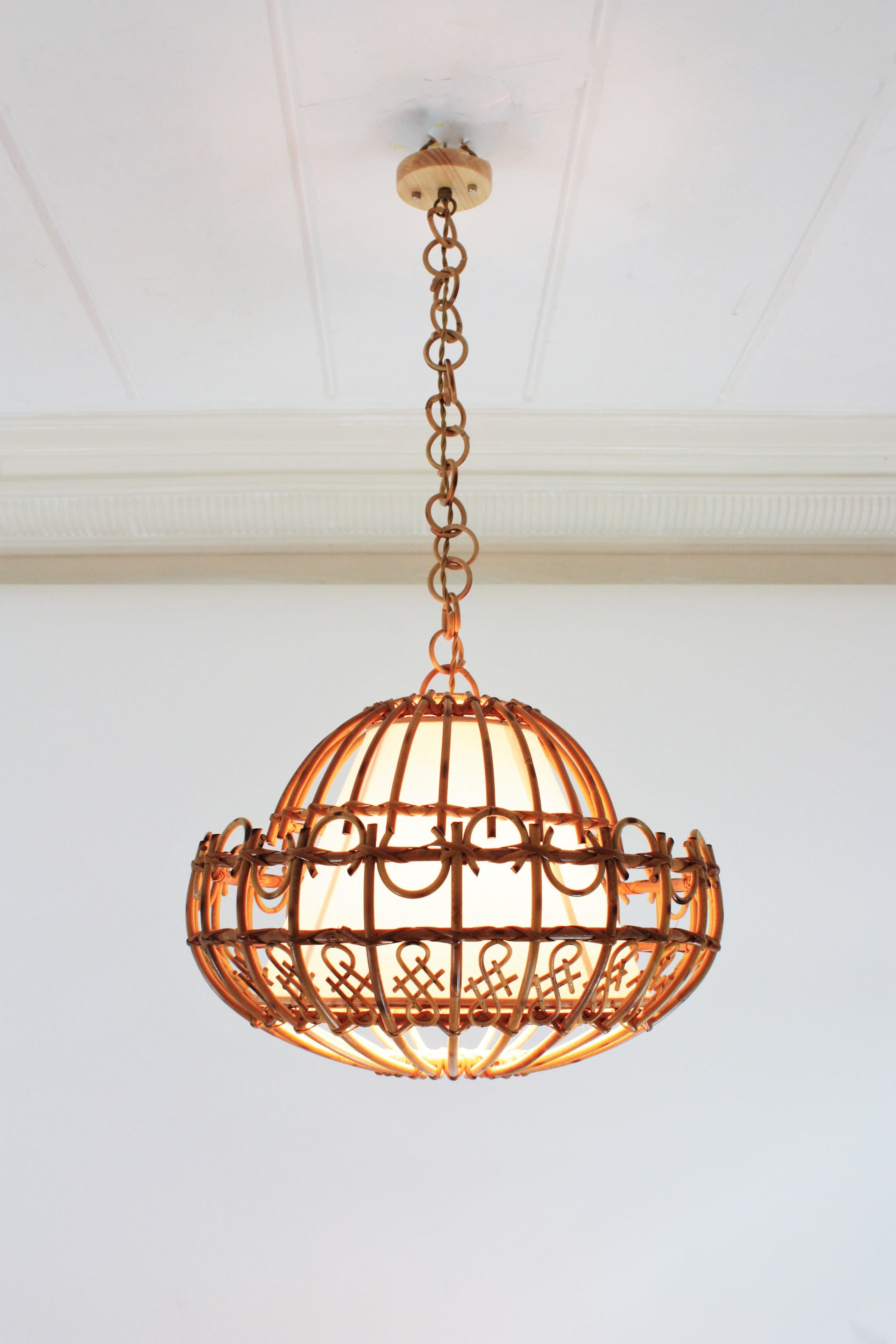 Rattan Large Pendant Hanging Light, 1960s 1