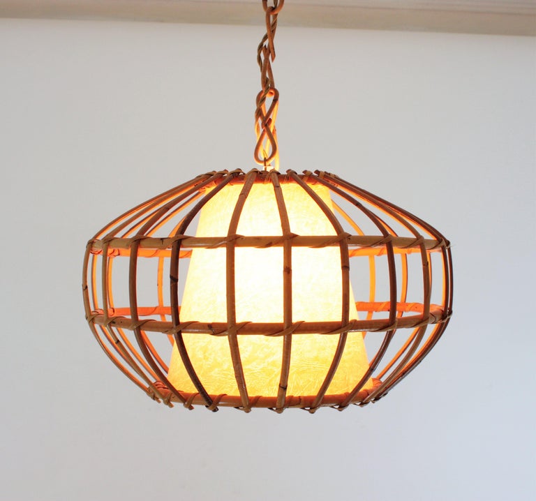 Large Rattan Pendant Hanging Light, 1960s For Sale 1