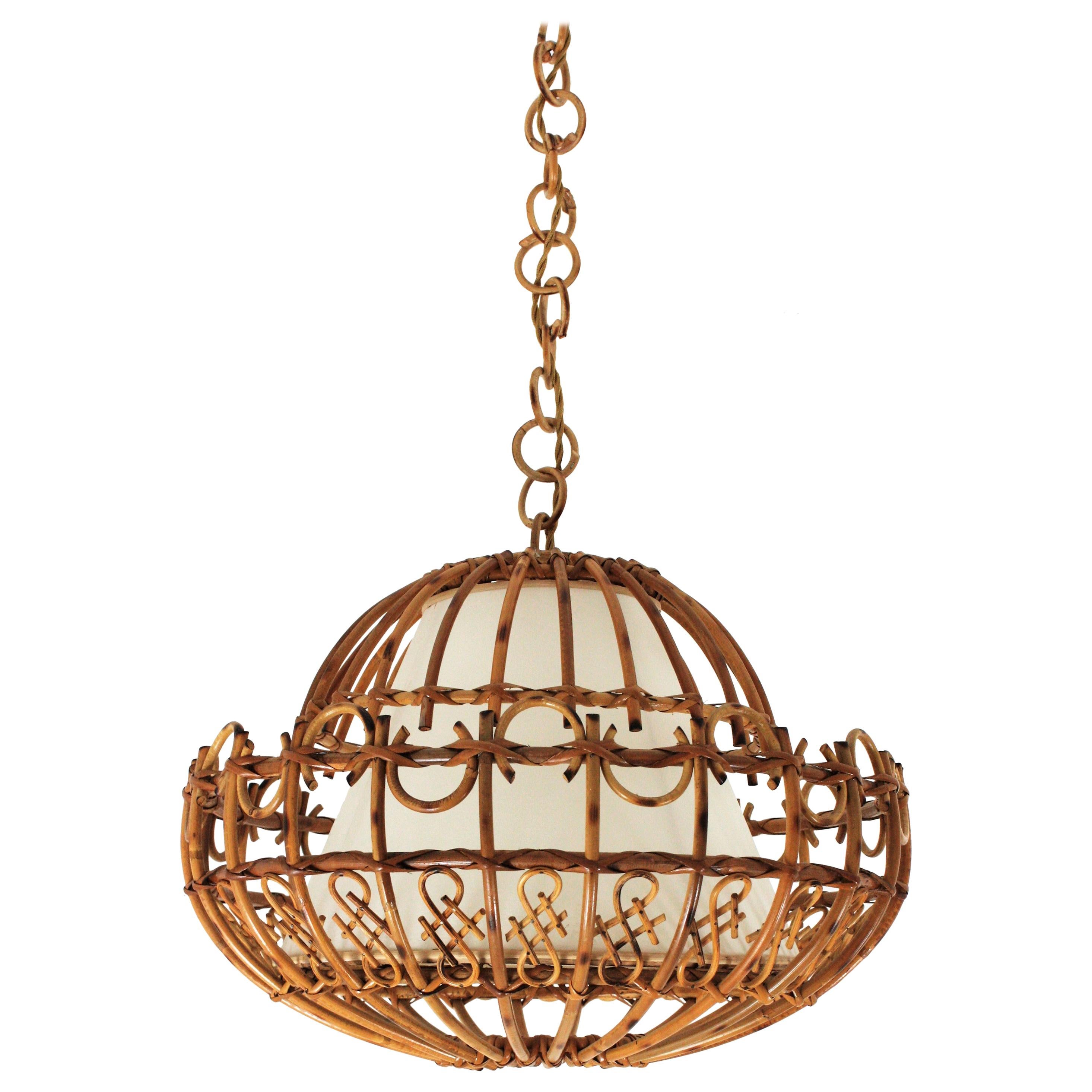 Rattan Large Pendant Hanging Light, 1960s