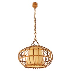 Large Rattan Pendant Hanging Light, 1960s