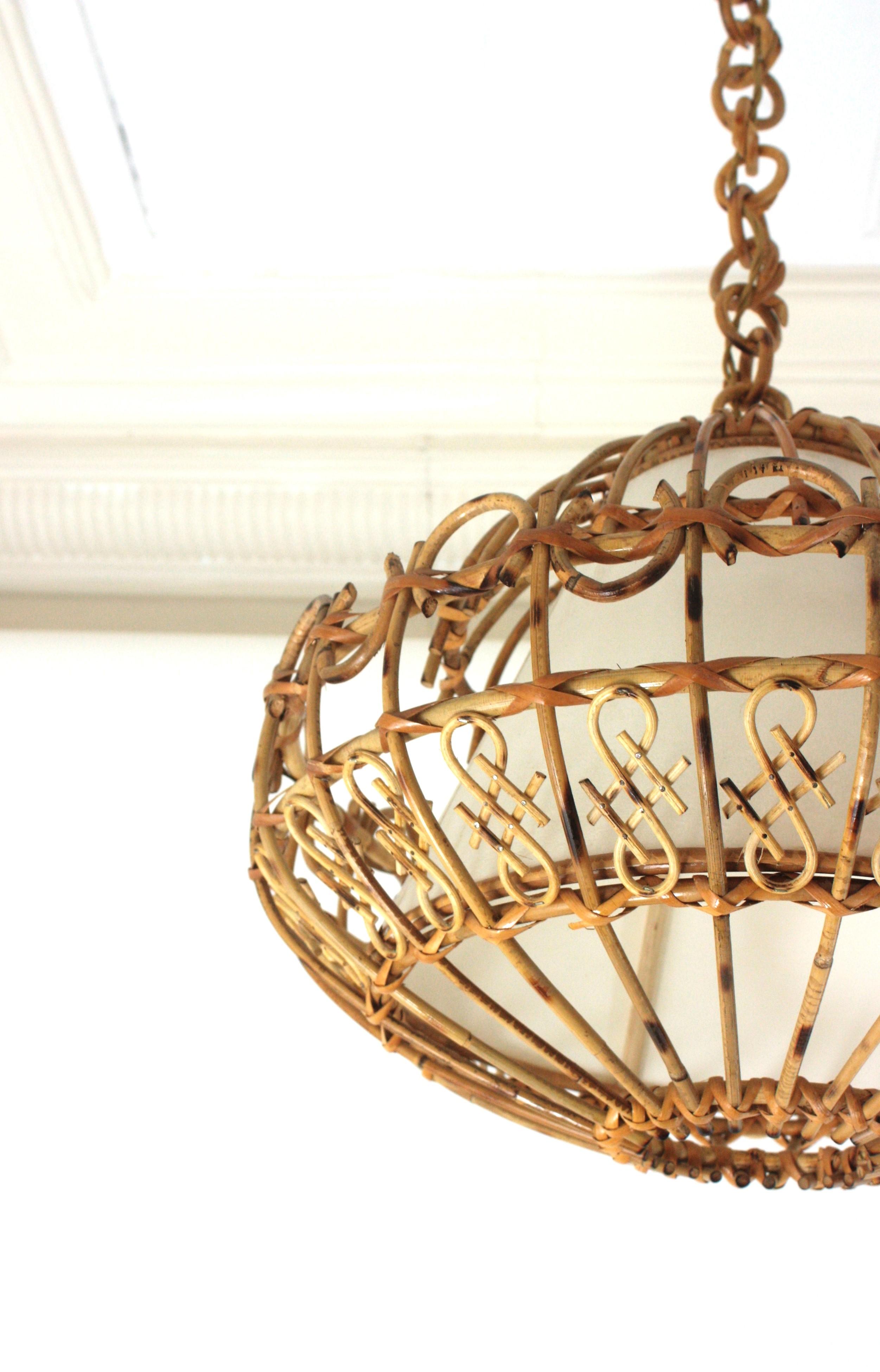 Rattan Large Pendant Hanging Light / Lantern, 1960s 2