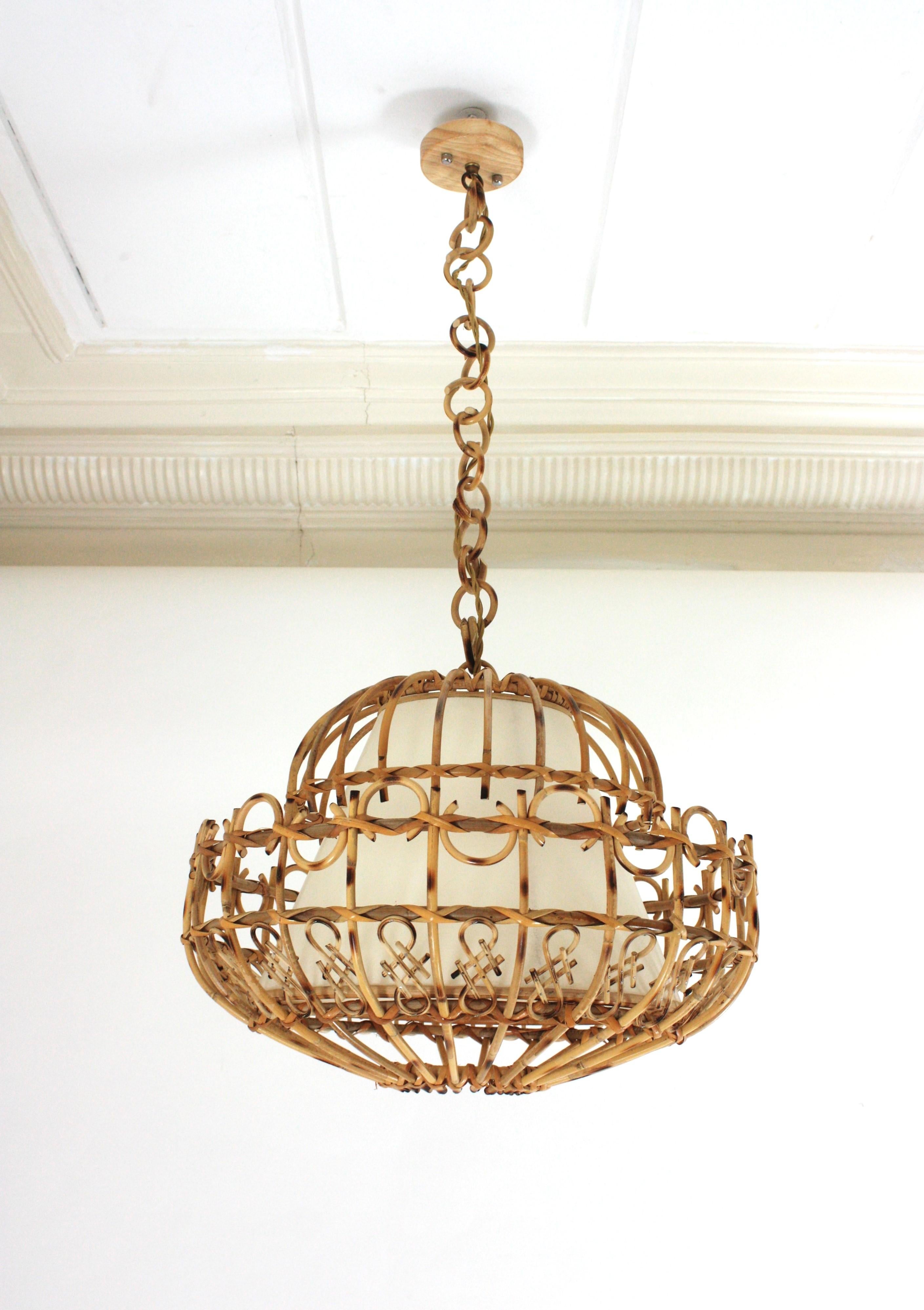 Rattan Large Pendant Hanging Light / Lantern, 1960s 2
