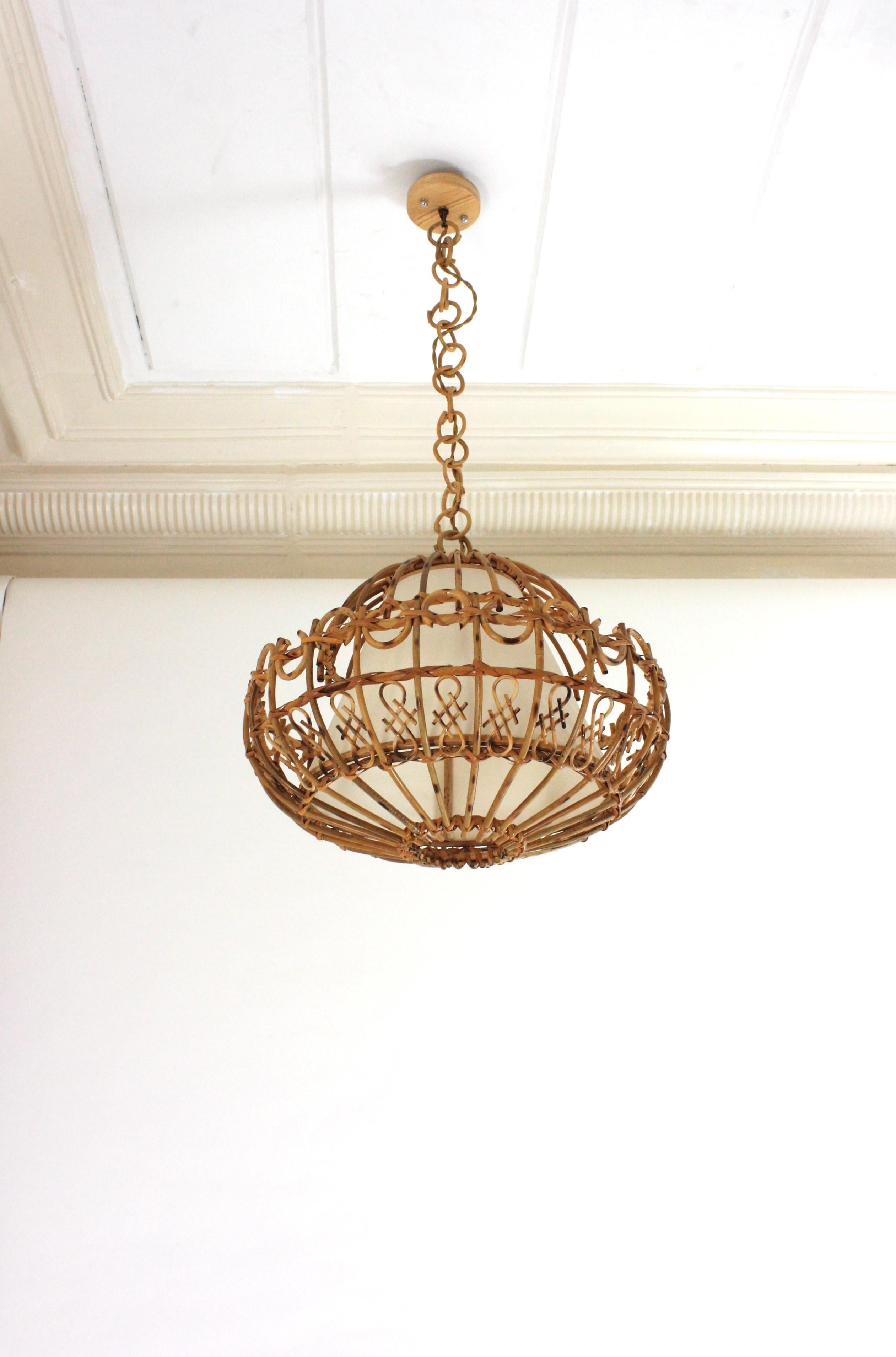 Rattan Large Pendant Hanging Light / Lantern, 1960s For Sale 2
