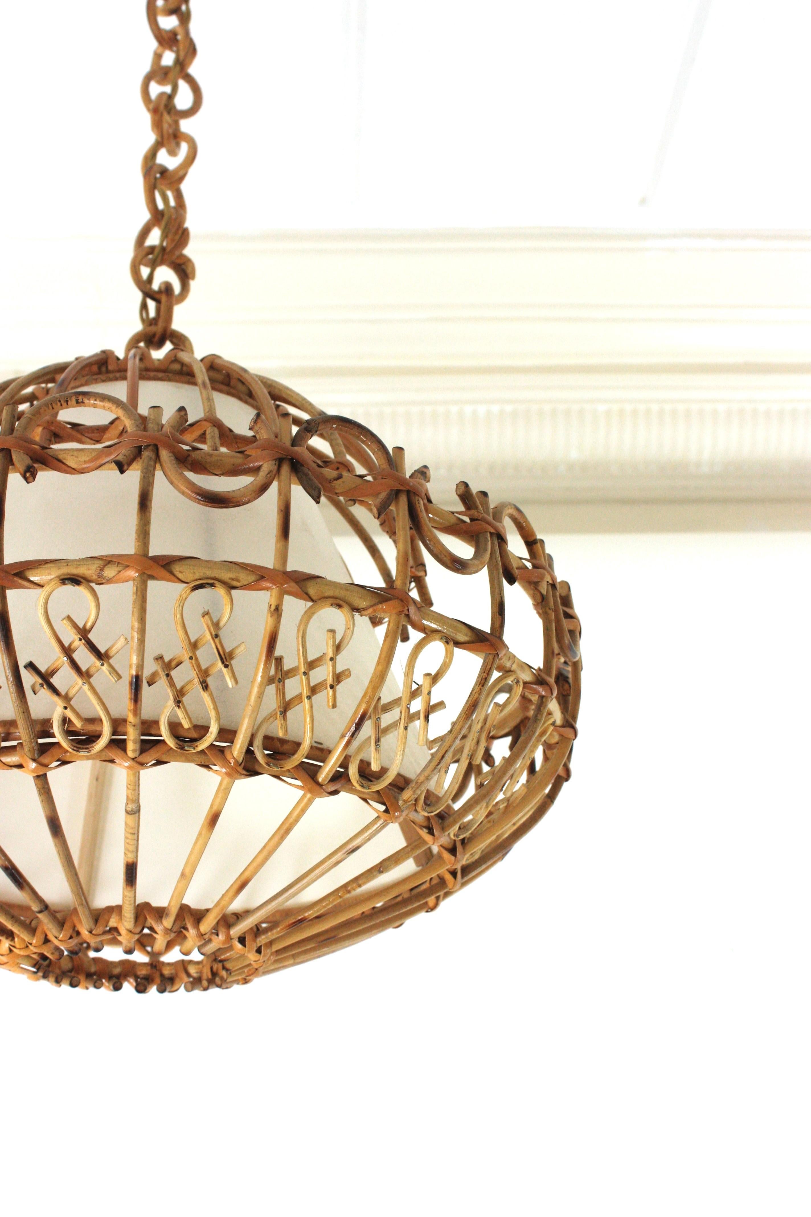 Rattan Large Pendant Hanging Light / Lantern, 1960s 3