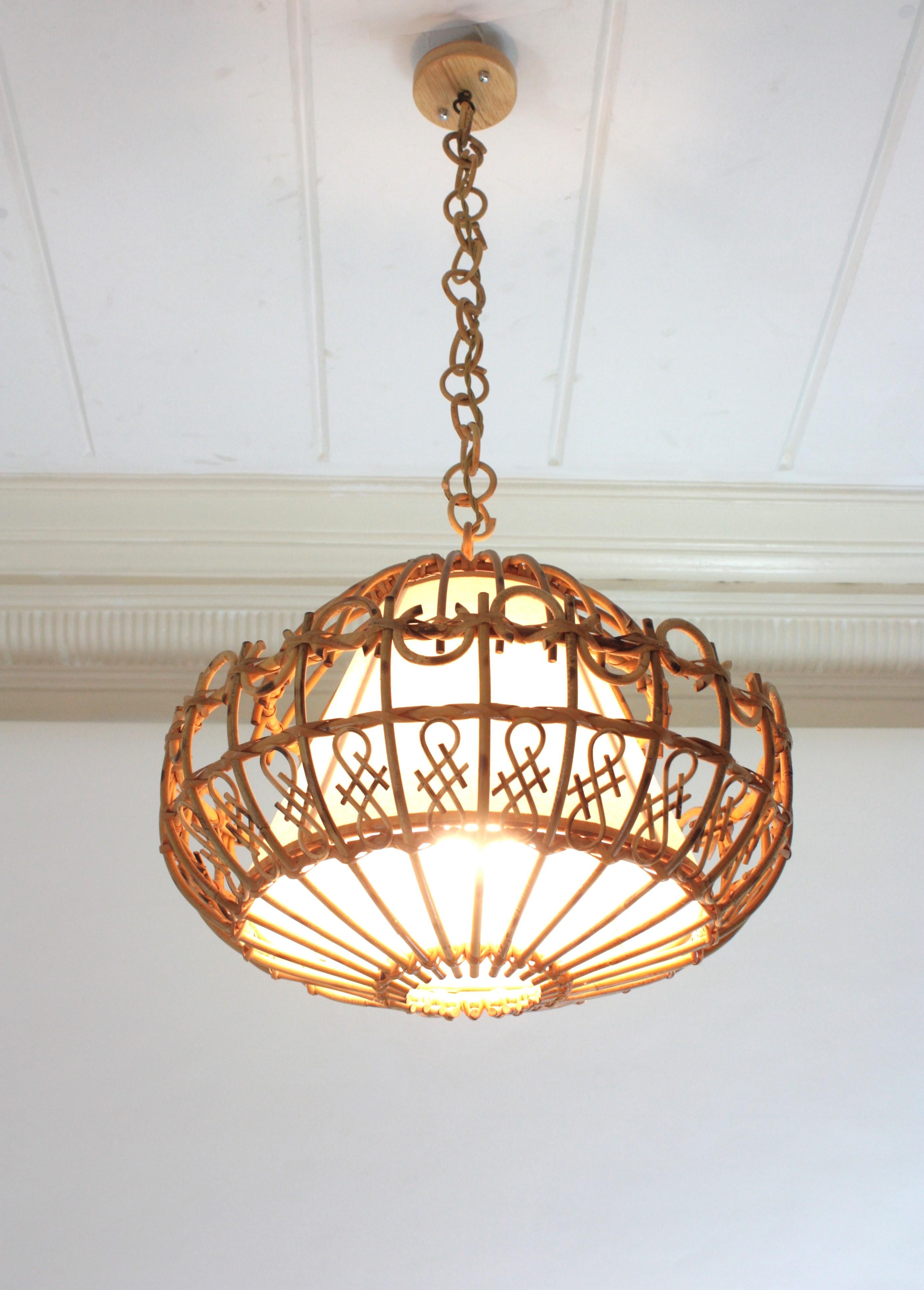 Rattan Large Pendant Hanging Light / Lantern, 1960s For Sale 3