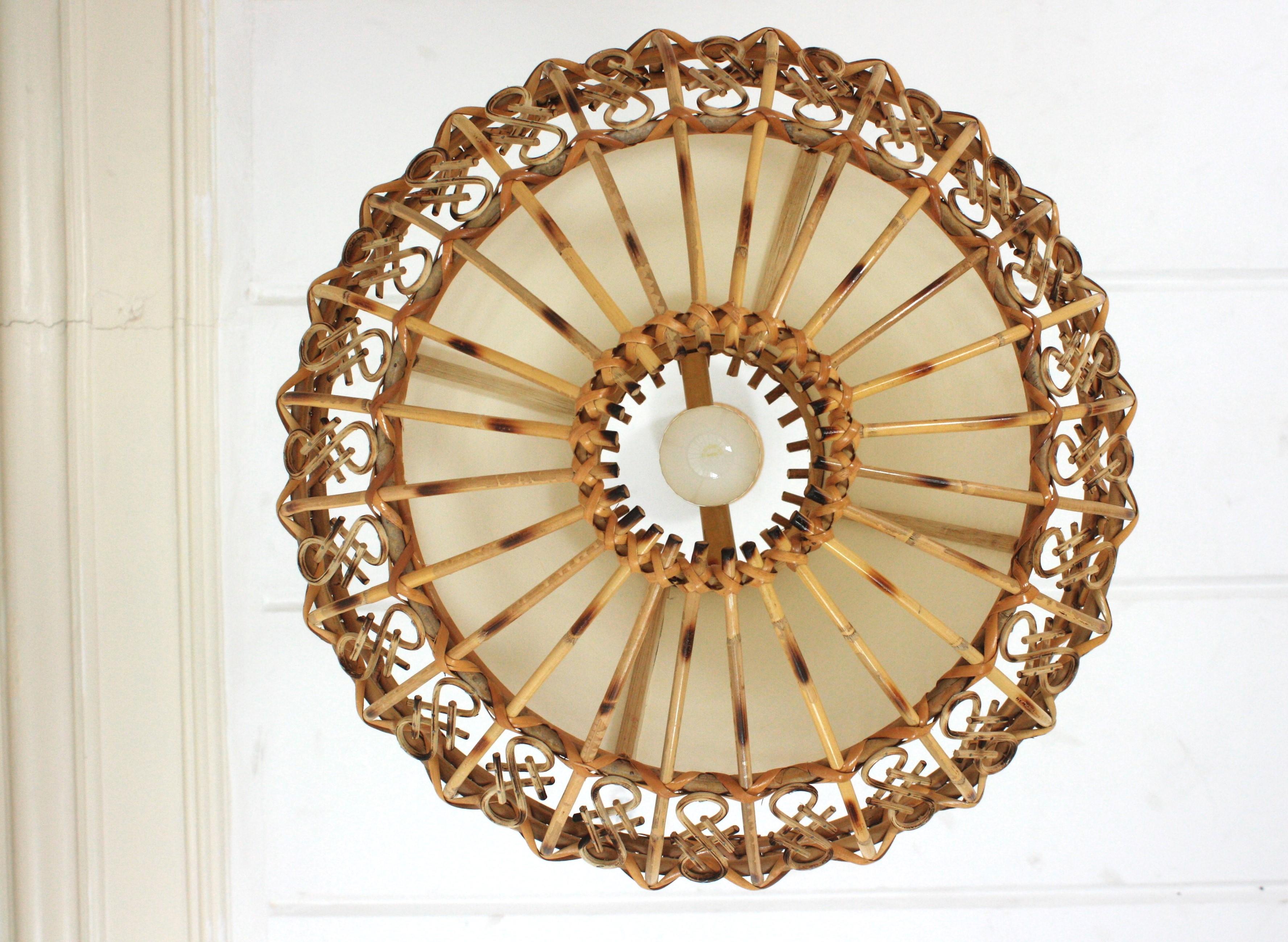 Rattan Large Pendant Hanging Light / Lantern, 1960s 4