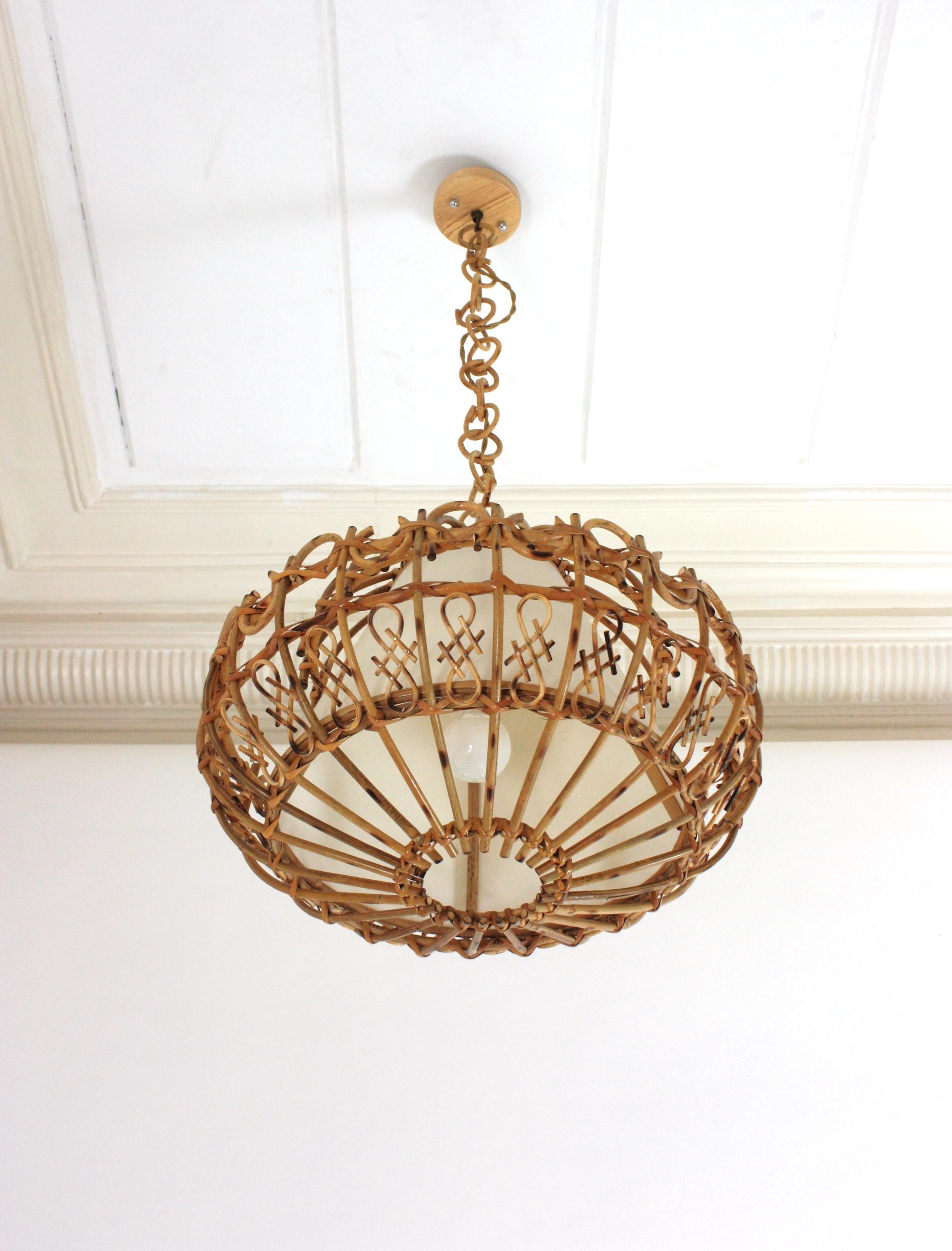 Rattan Large Pendant Hanging Light / Lantern, 1960s For Sale 4