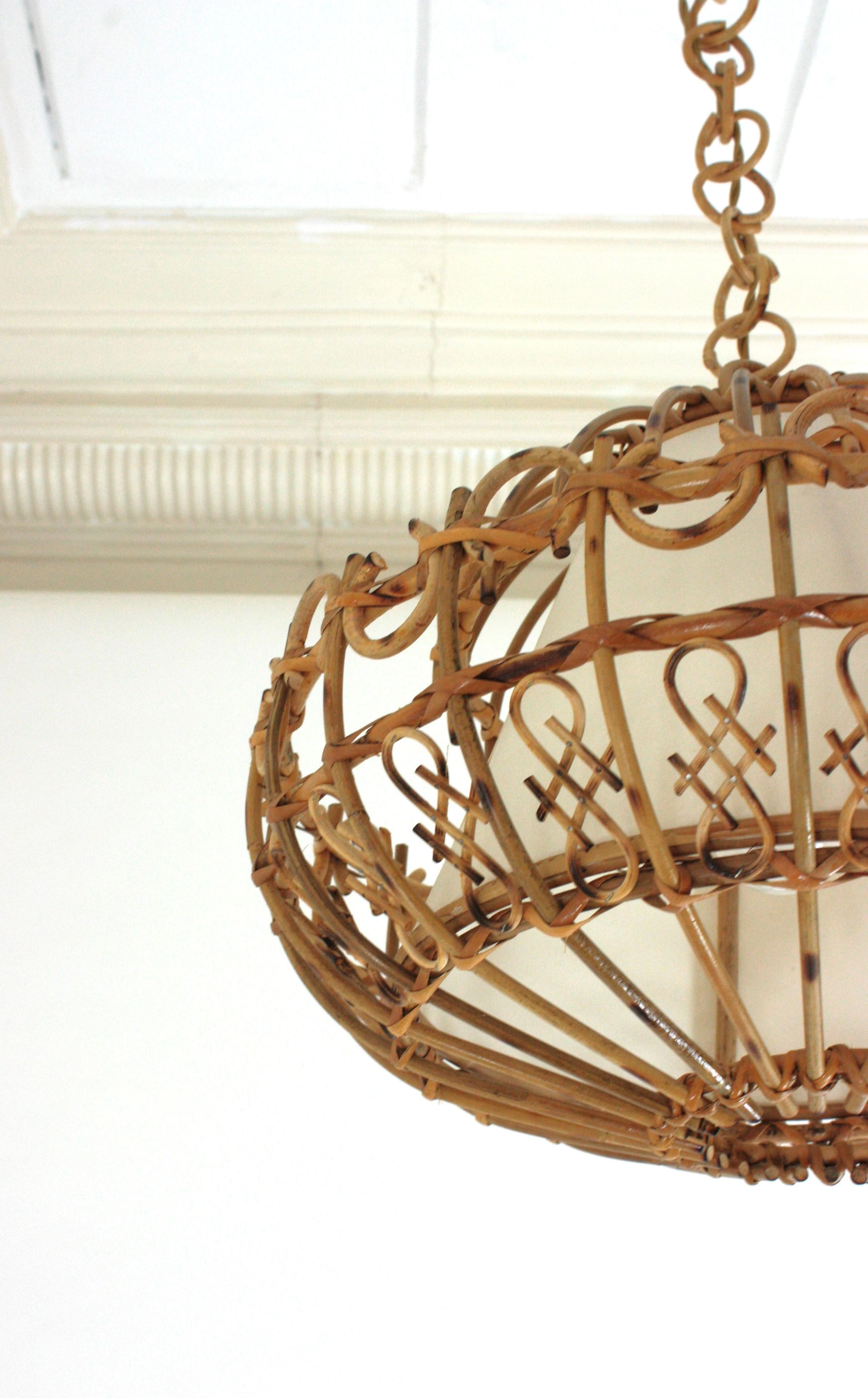 Rattan Large Pendant Hanging Light / Lantern, 1960s For Sale 5
