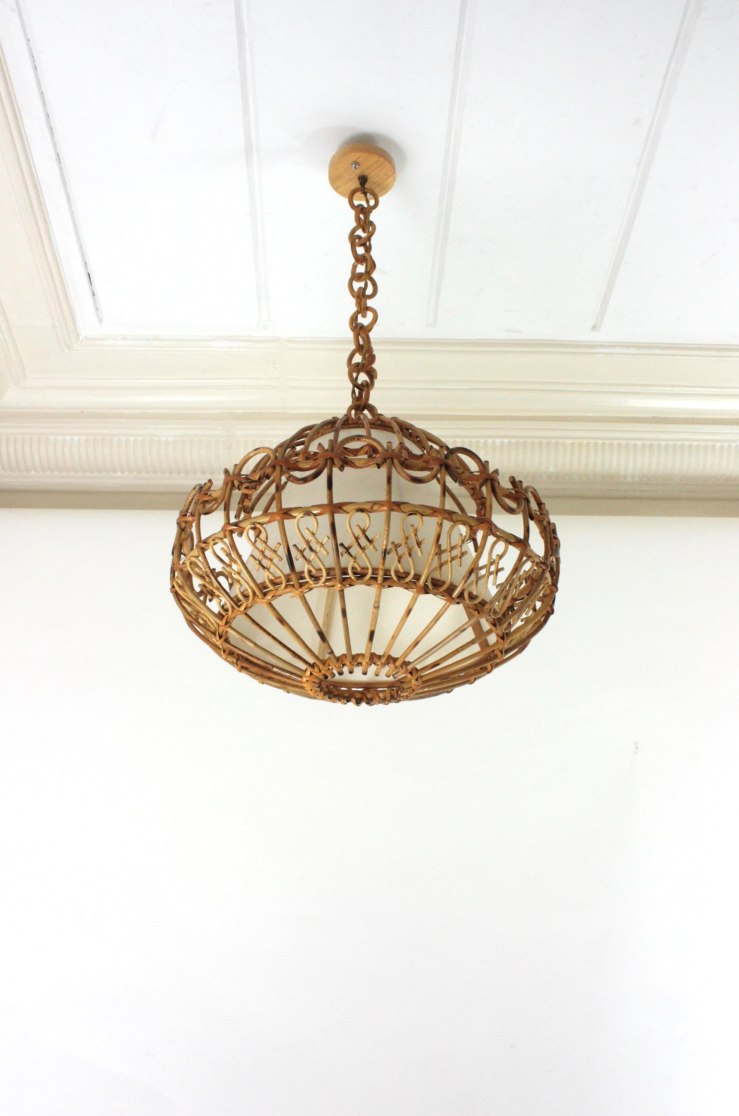 Rattan Large Pendant Hanging Light / Lantern, 1960s 6