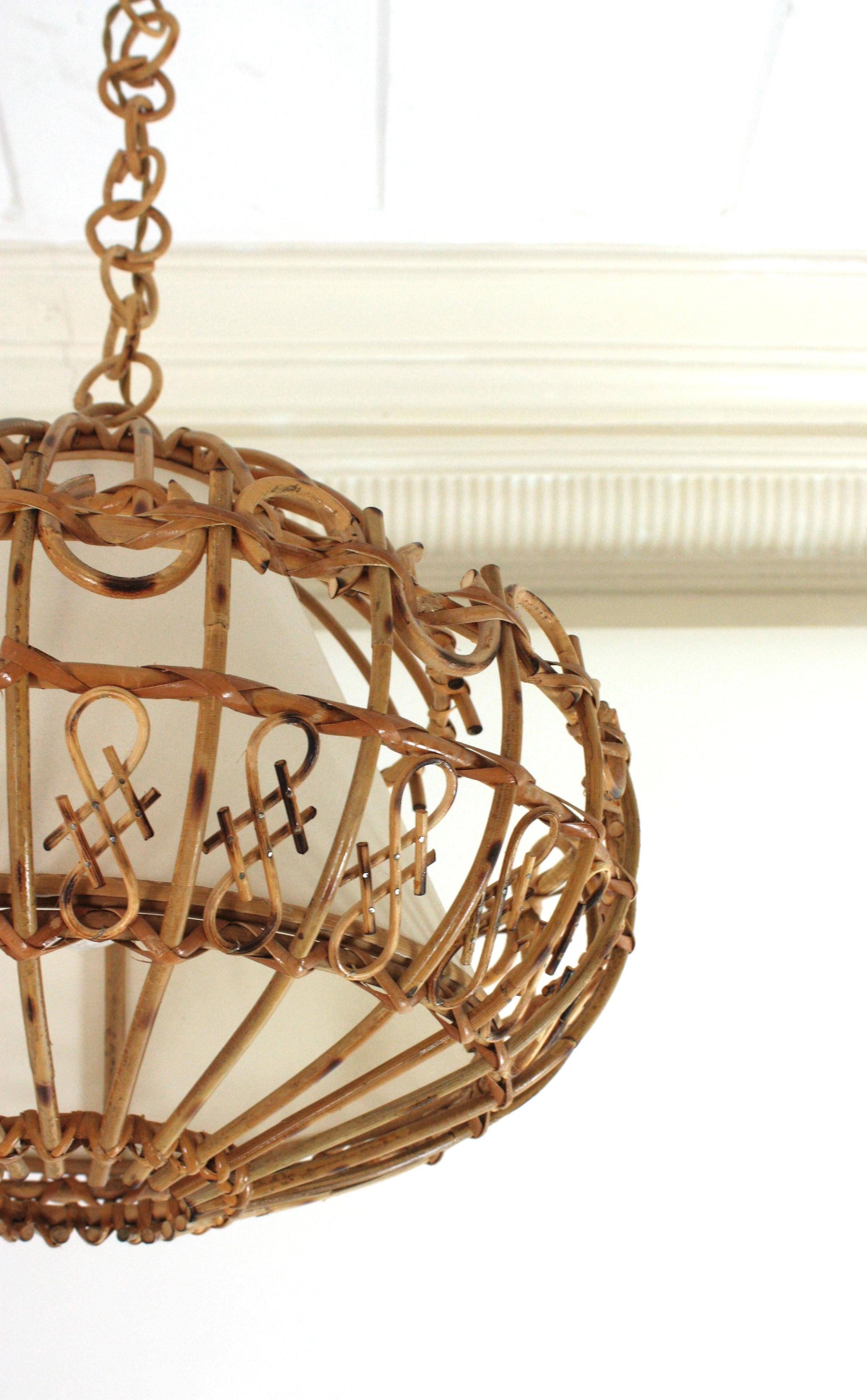 Rattan Large Pendant Hanging Light / Lantern, 1960s For Sale 6