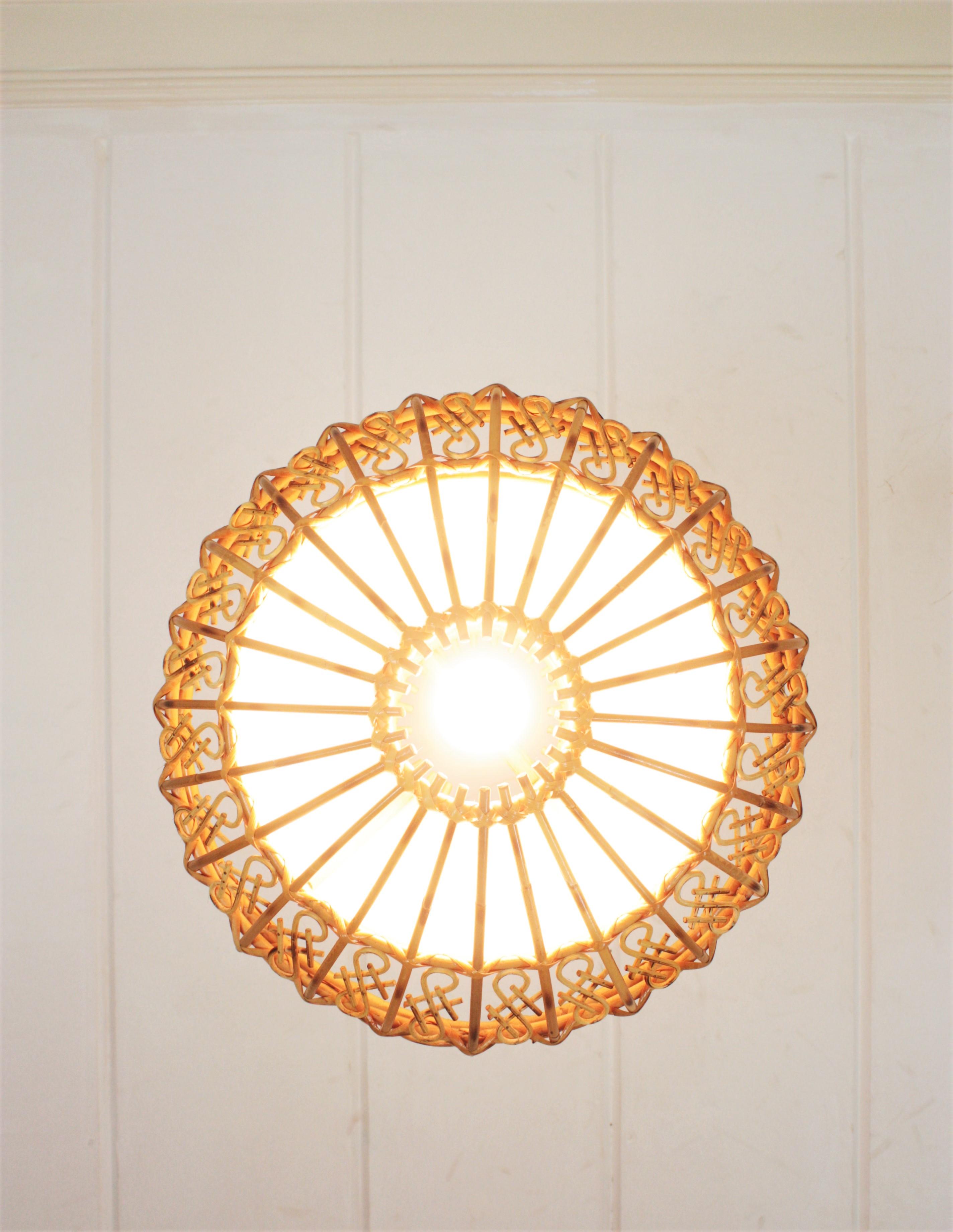 Rattan Large Pendant Hanging Light / Lantern, 1960s 6