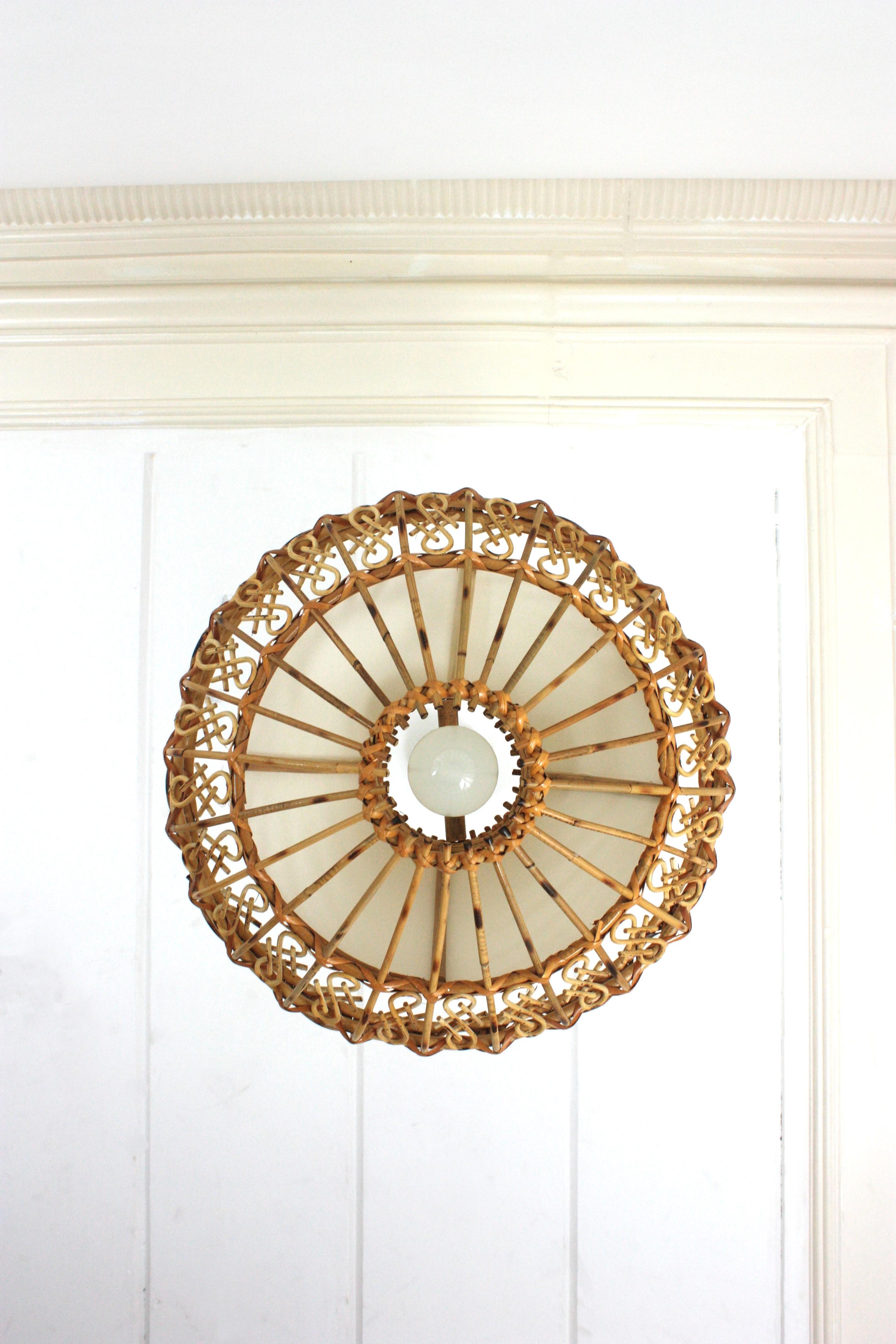 Rattan Large Pendant Hanging Light / Lantern, 1960s 7