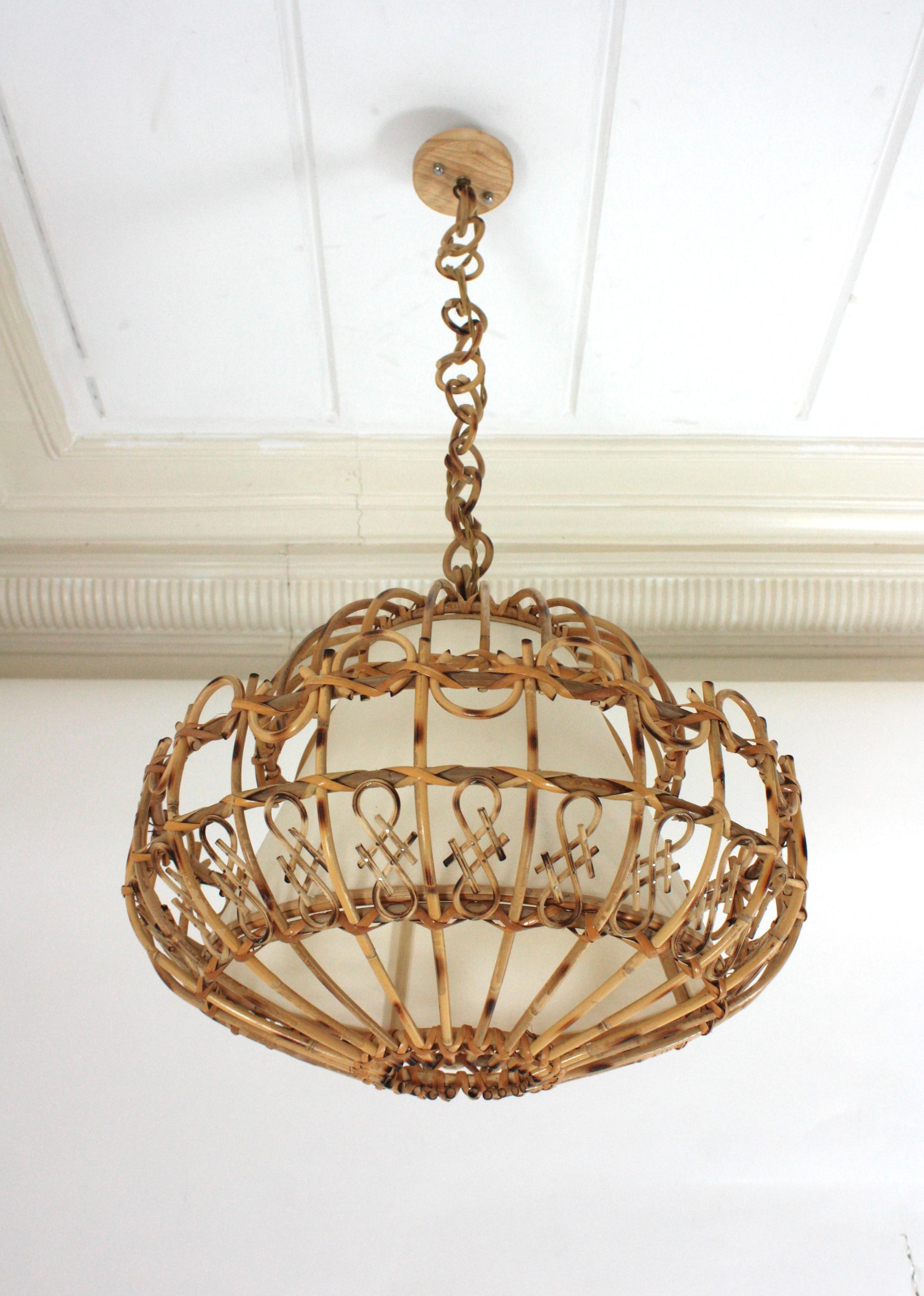 Rattan Large Pendant Hanging Light / Lantern, 1960s 7