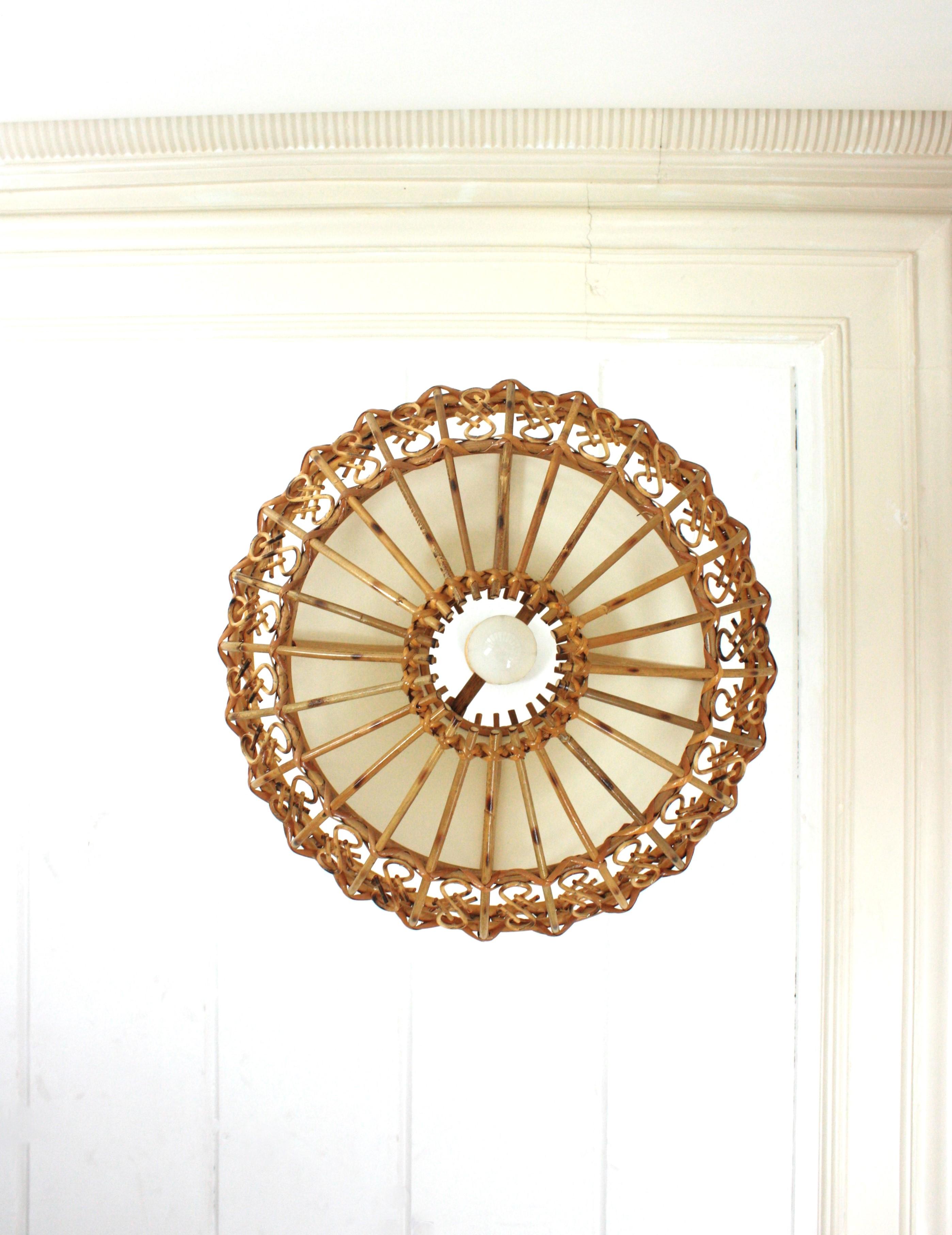 Rattan Large Pendant Hanging Light / Lantern, 1960s For Sale 7