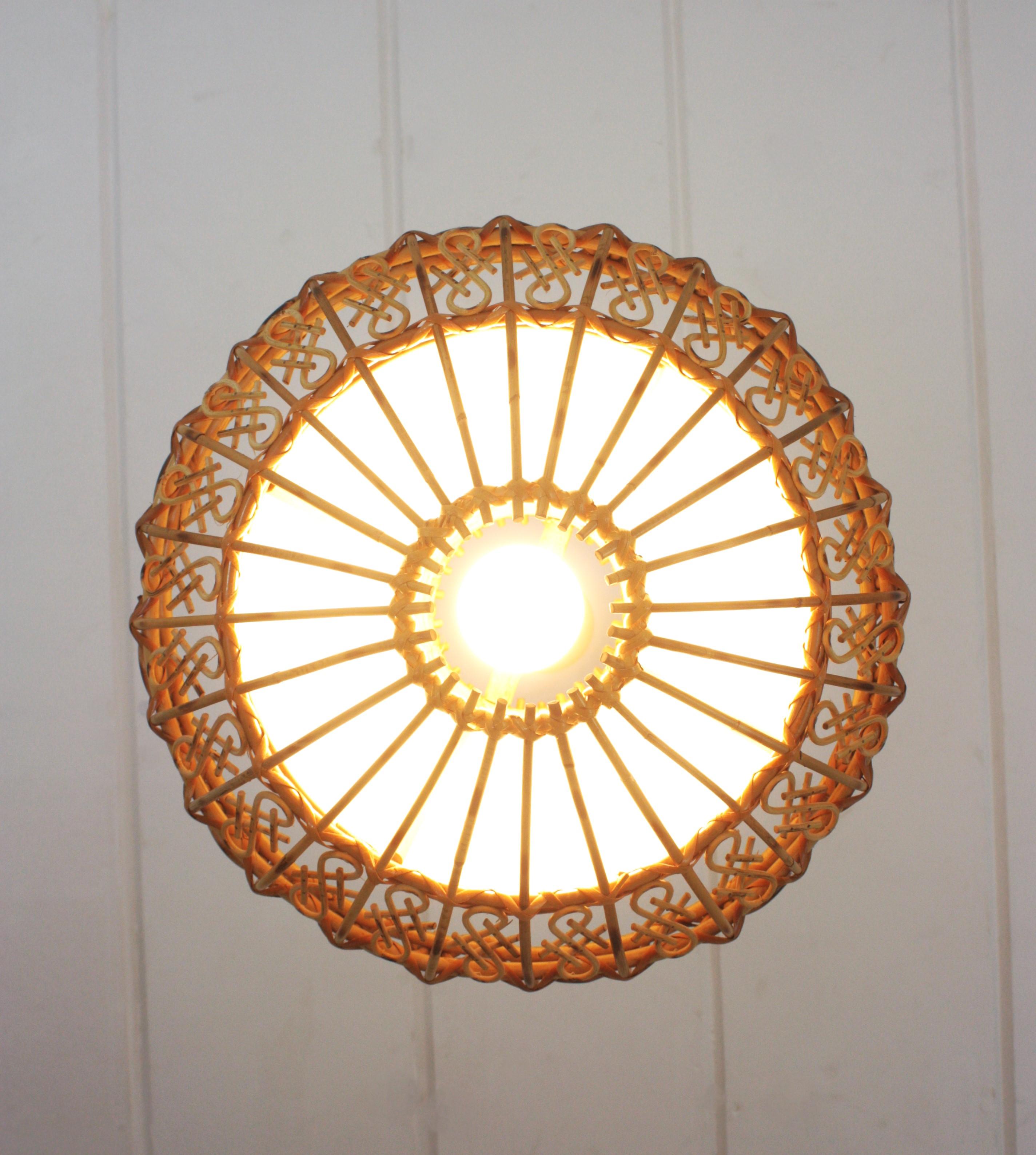 Rattan Large Pendant Hanging Light / Lantern, 1960s 8