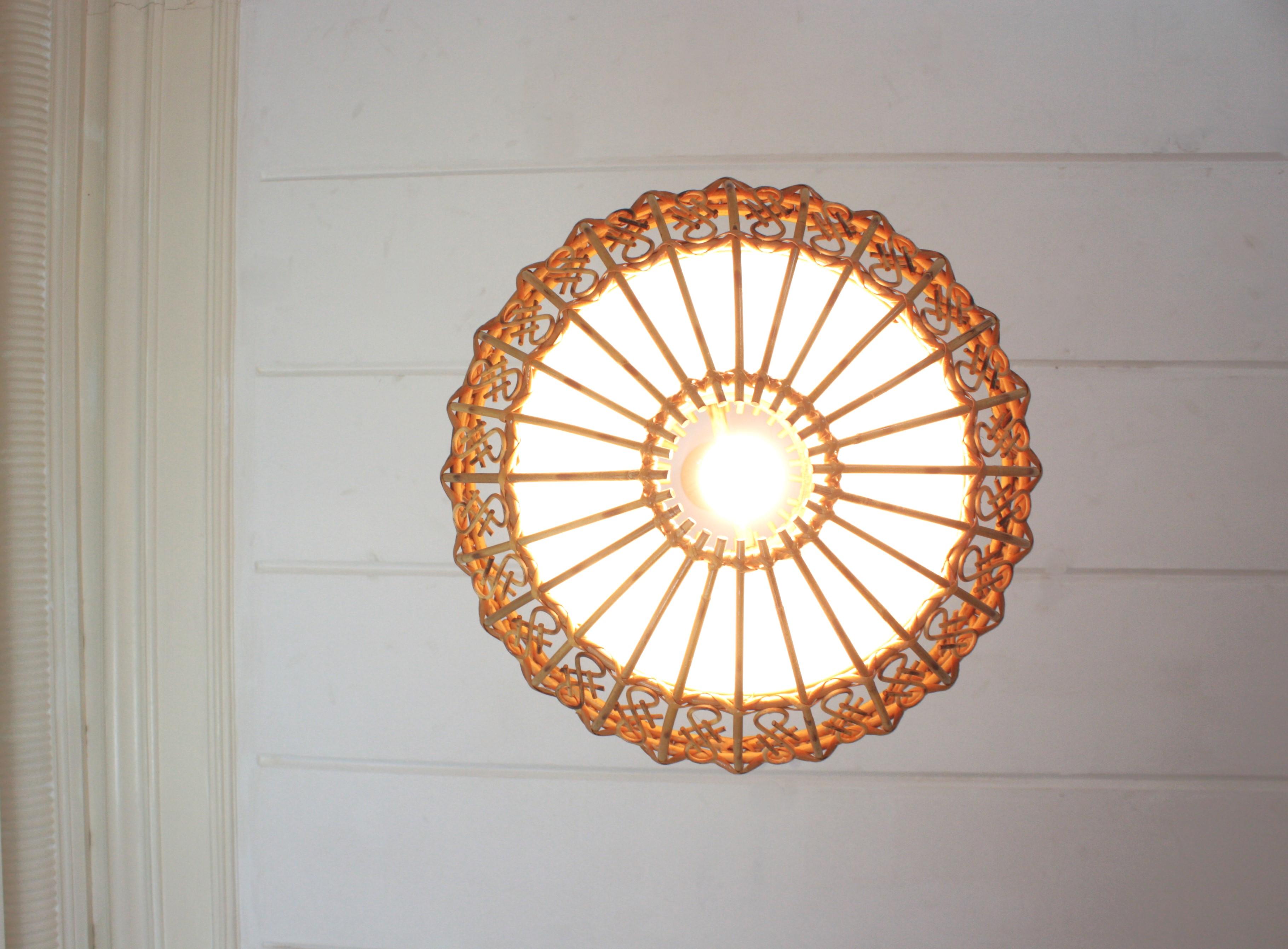 Rattan Large Pendant Hanging Light / Lantern, 1960s For Sale 8