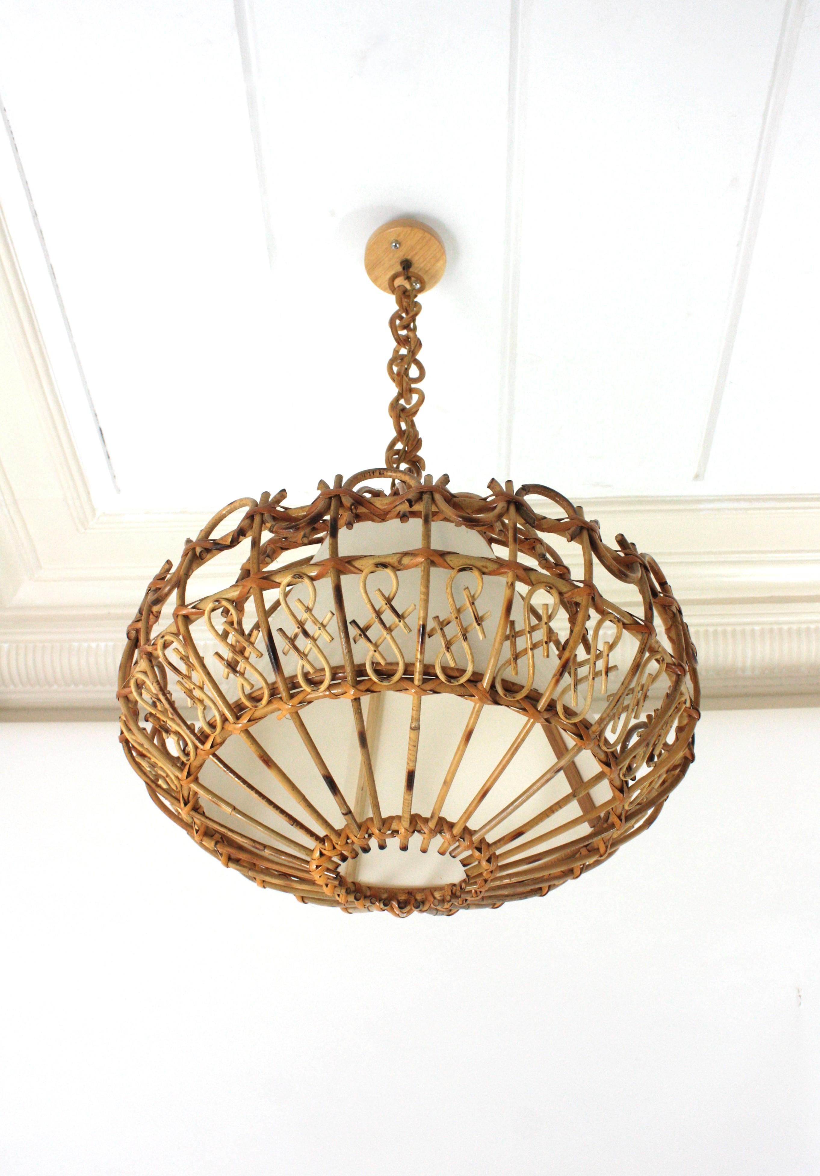 Rattan Large Pendant Hanging Light / Lantern, 1960s 9