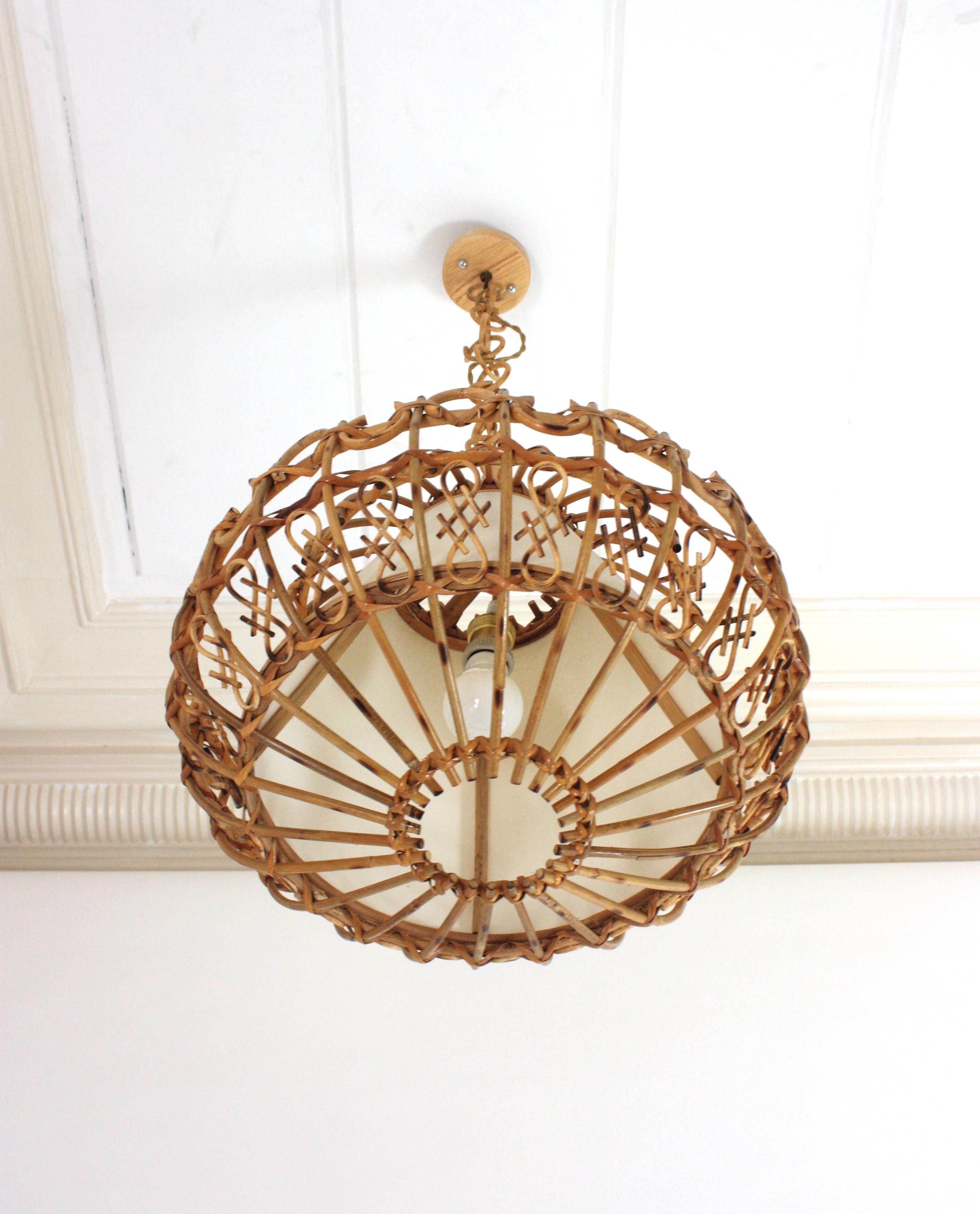 Rattan Large Pendant Hanging Light / Lantern, 1960s For Sale 9