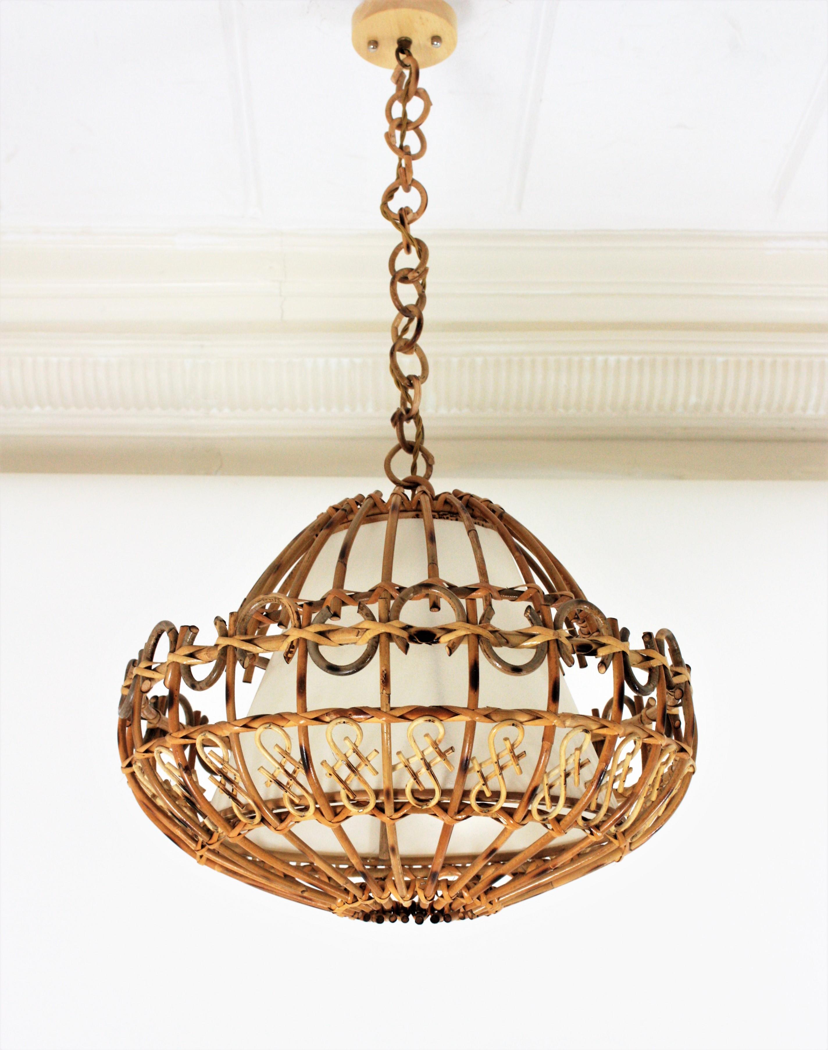 Rattan Large Pendant Hanging Light / Lantern, 1960s 10