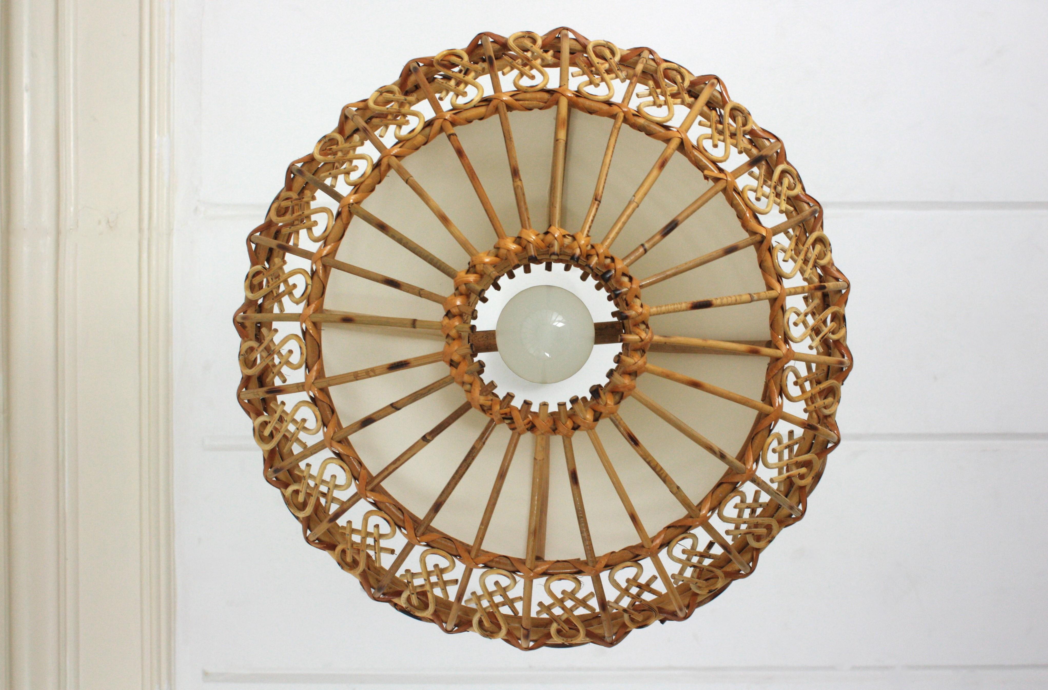 Rattan Large Pendant Hanging Light / Lantern, 1960s 10