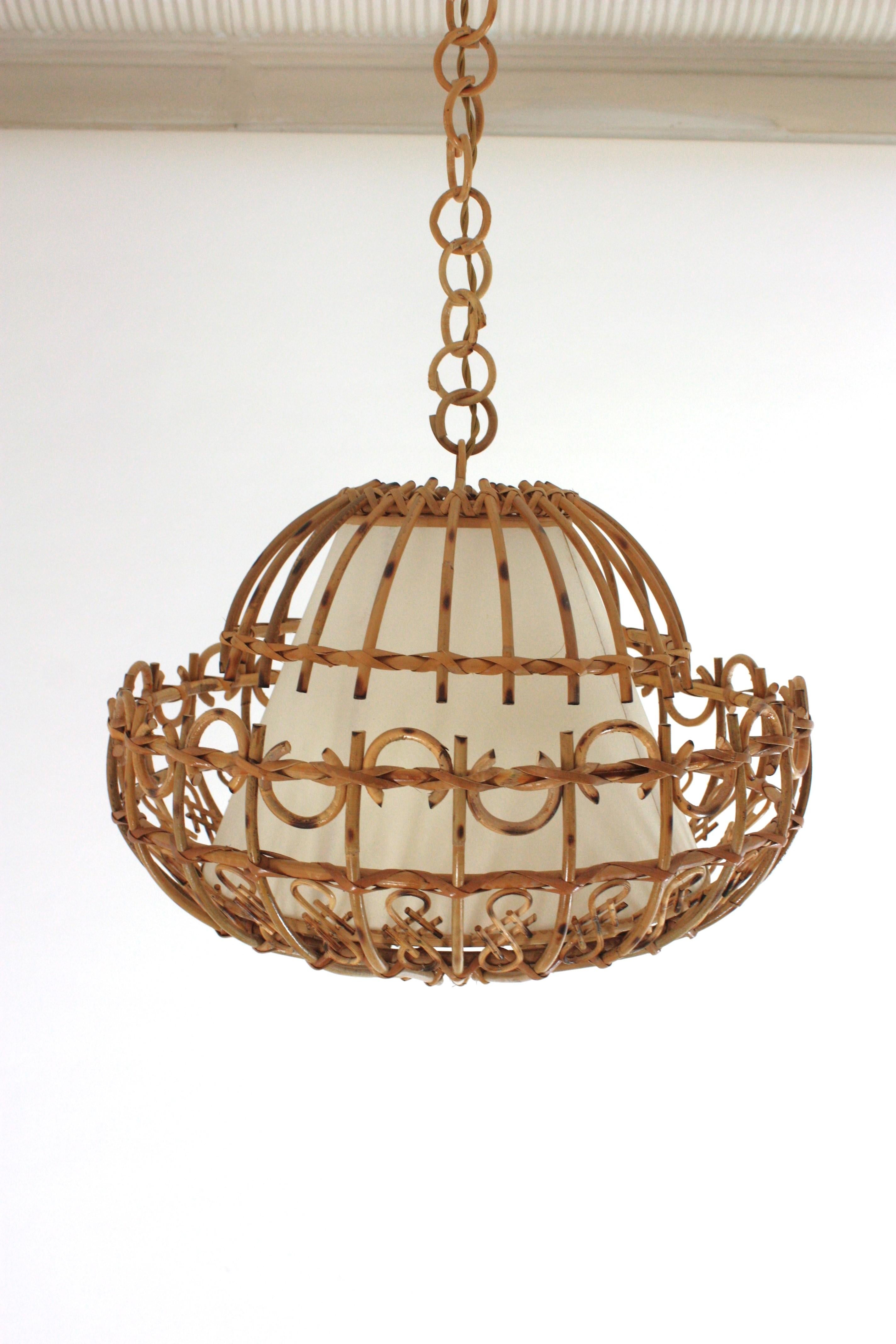 Rattan Large Pendant Hanging Light / Lantern, 1960s For Sale 10
