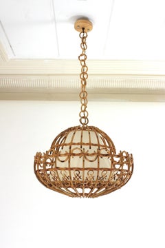 Lanterna a sospensione di grandi dimensioni in rattan, anni '60