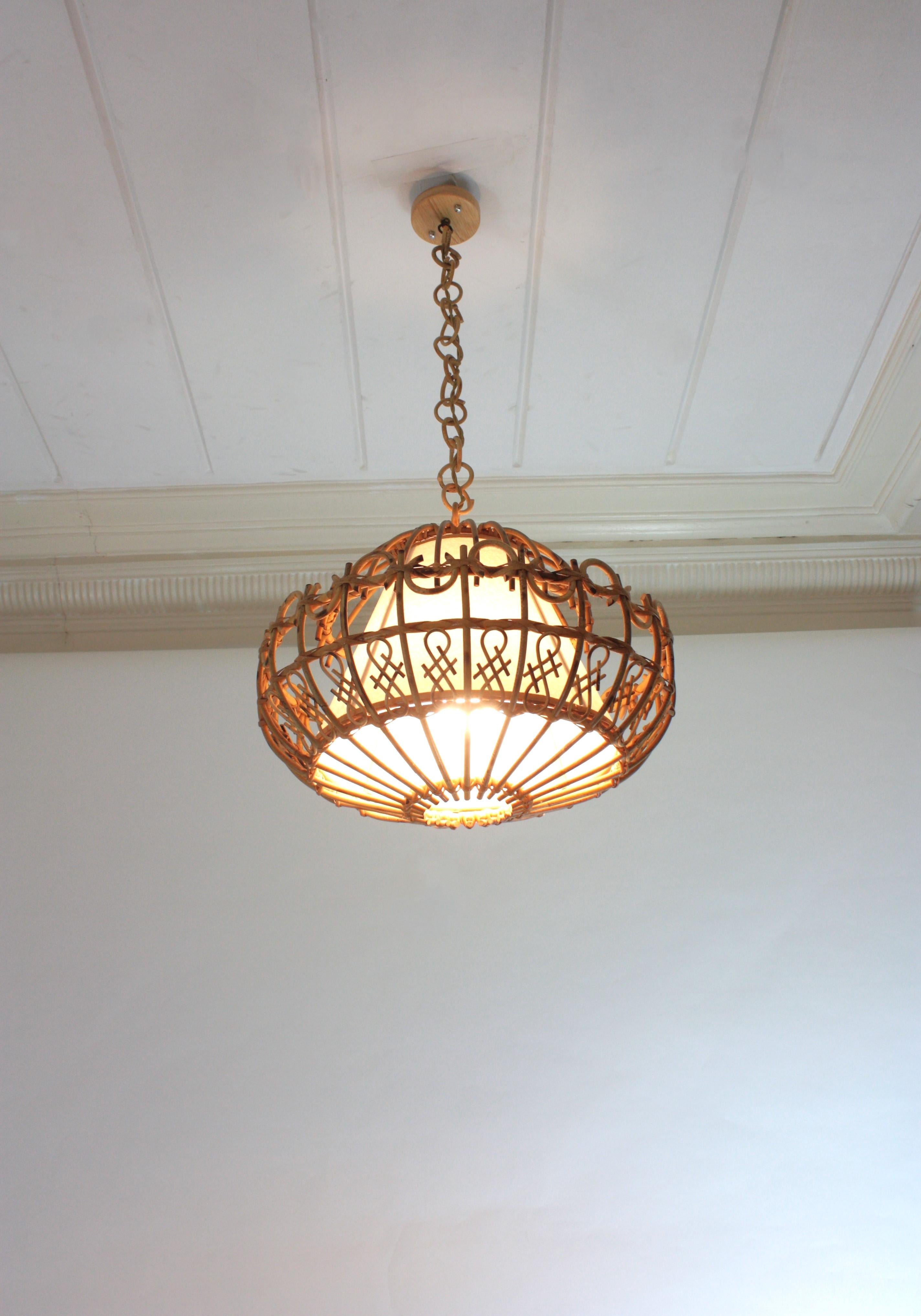 Rattan Large Pendant Hanging Light / Lantern, 1960s For Sale 12
