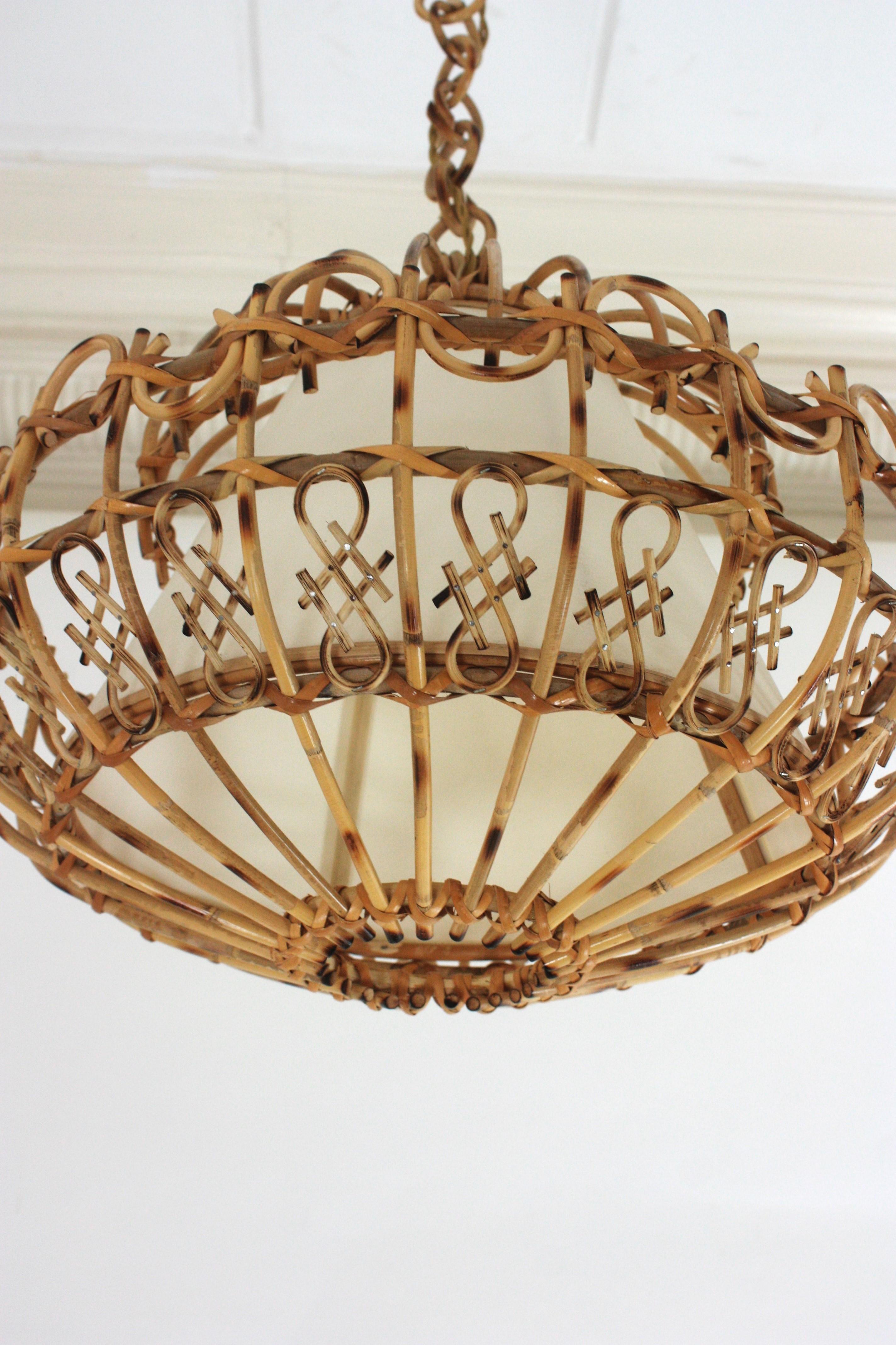 Hand-Crafted Rattan Large Pendant Hanging Light / Lantern, 1960s