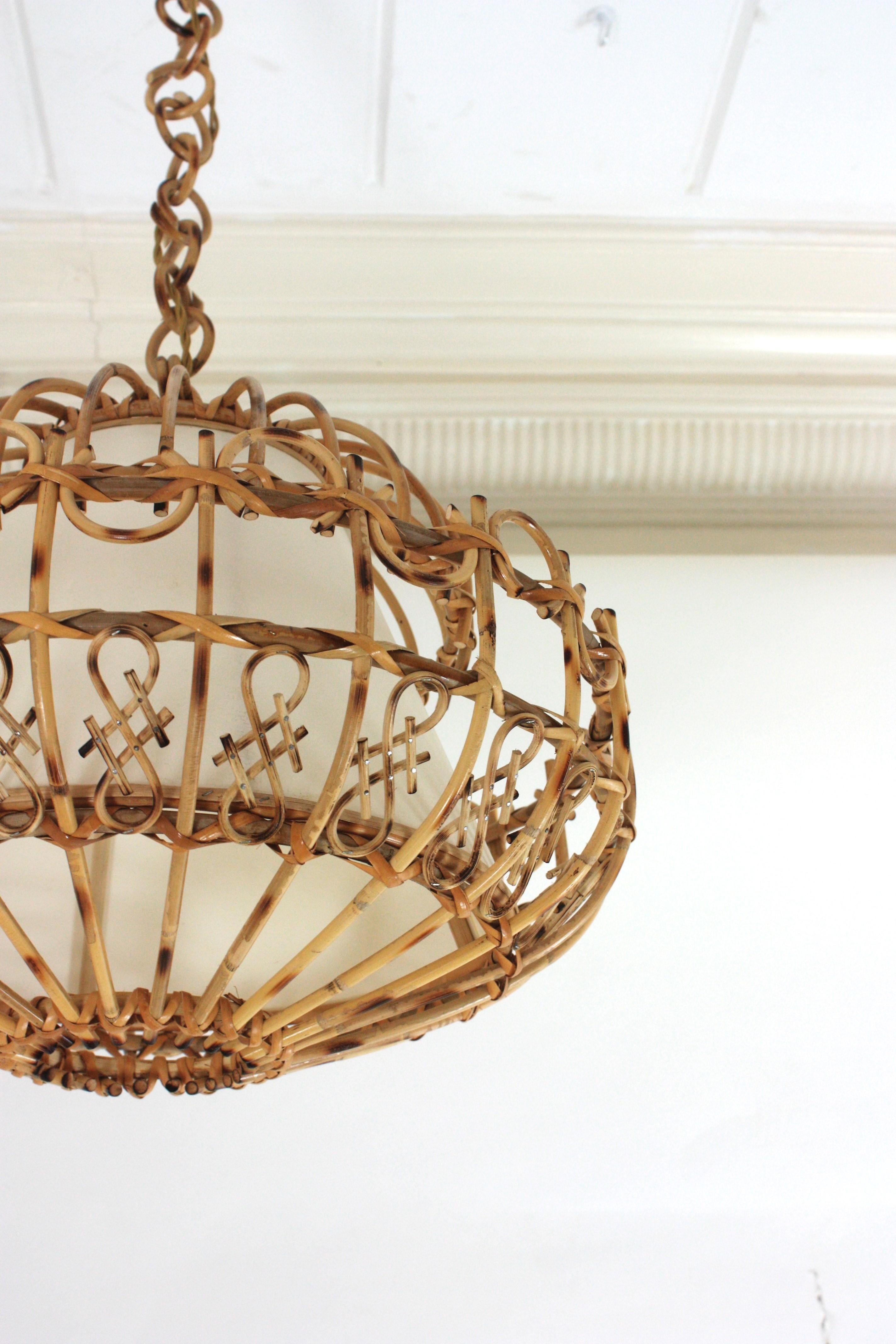 Rattan Large Pendant Hanging Light / Lantern, 1960s 1
