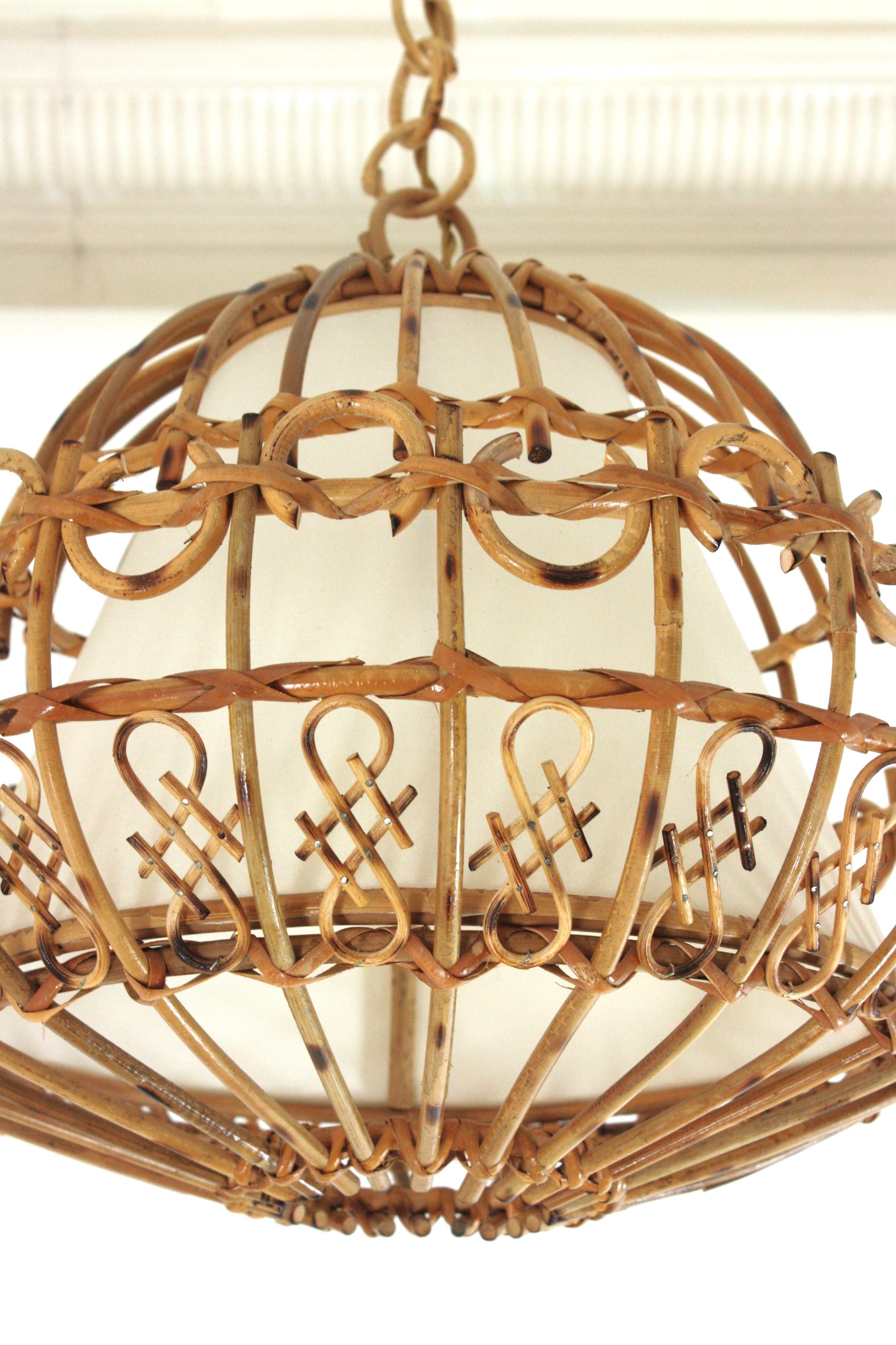 Rattan Large Pendant Hanging Light / Lantern, 1960s For Sale 1