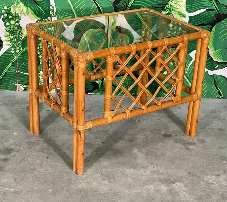 Rattan Lattice Fretwork End Table For Sale at 1stDibs