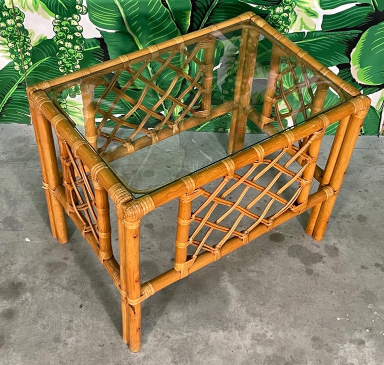 Rattan Lattice Fretwork End Table For Sale at 1stDibs