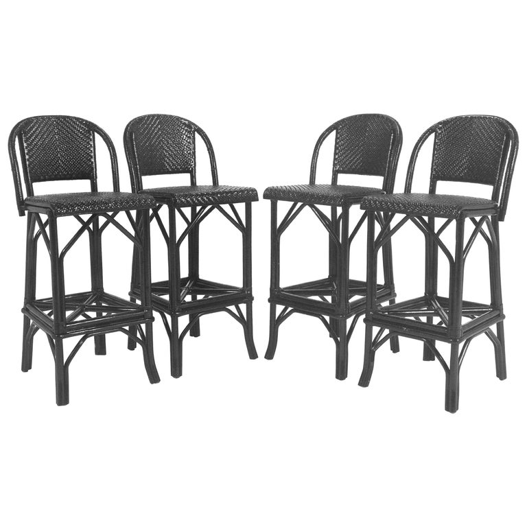 Rattan and Leather Bar Stools For Sale at 1stDibs