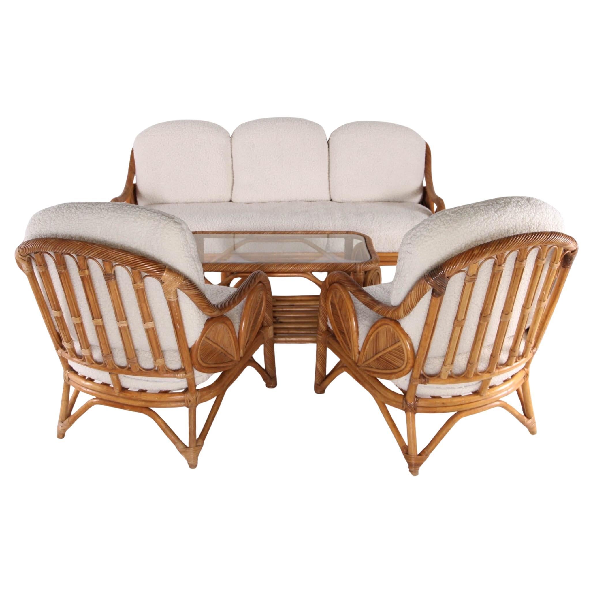 Rattan "leaves" living room set For Sale