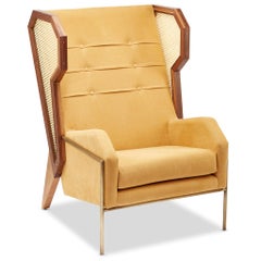 Chaise longue Livingston Wingback en rotin, lin et noyer par Egg Designs