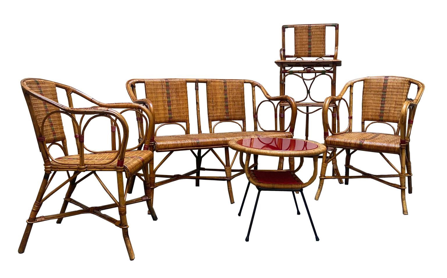 Rattan, Living Room Seating Set, Italy, 1950s 4