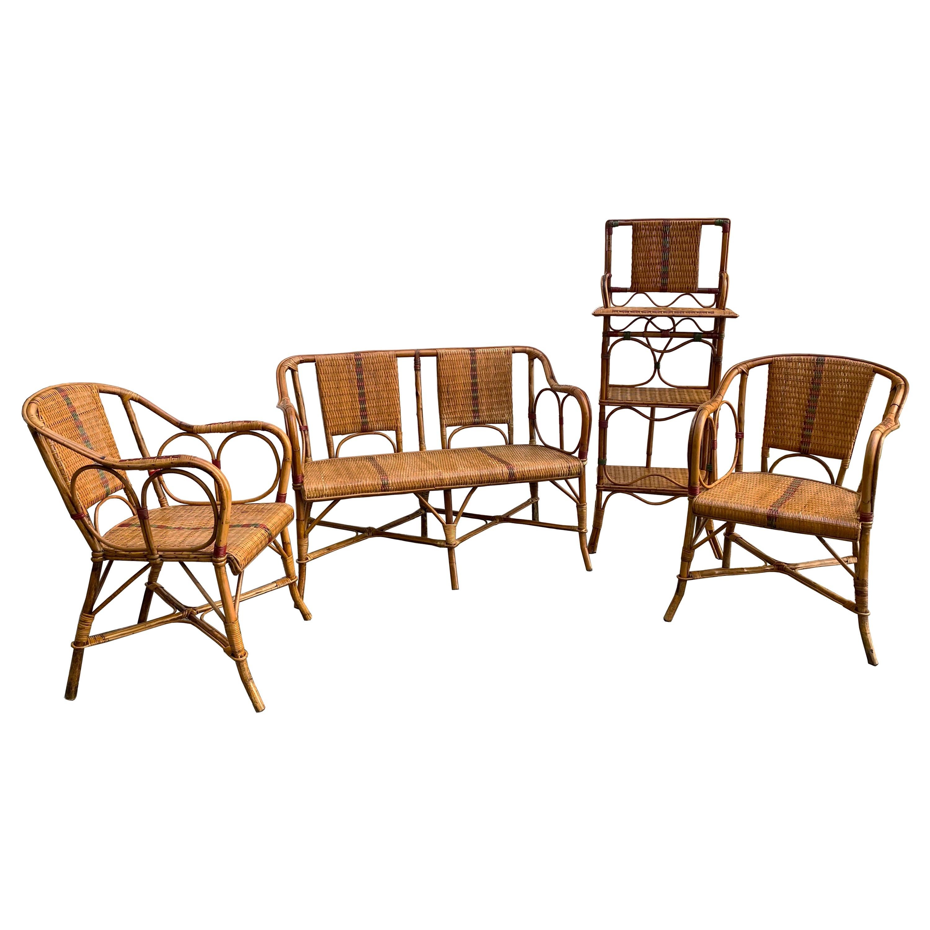 Rattan, Living Room Seating Set, Italy, 1950s