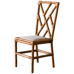 Wohnzimmer-Set aus Rattan: 4 Stühle und Rattantisch mit Glasplatte