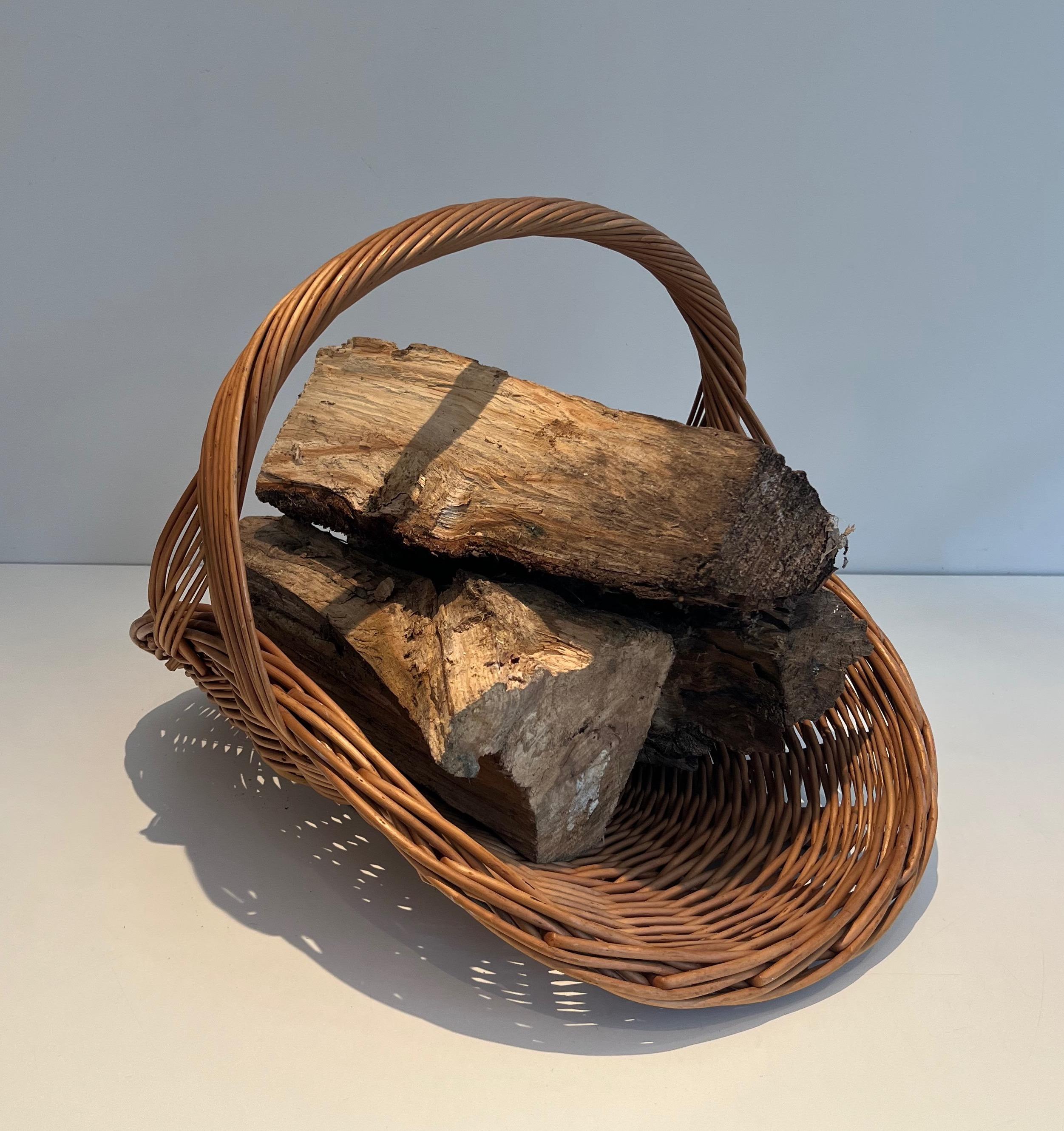 Mid-Century Modern Rattan Logs Holder For Sale