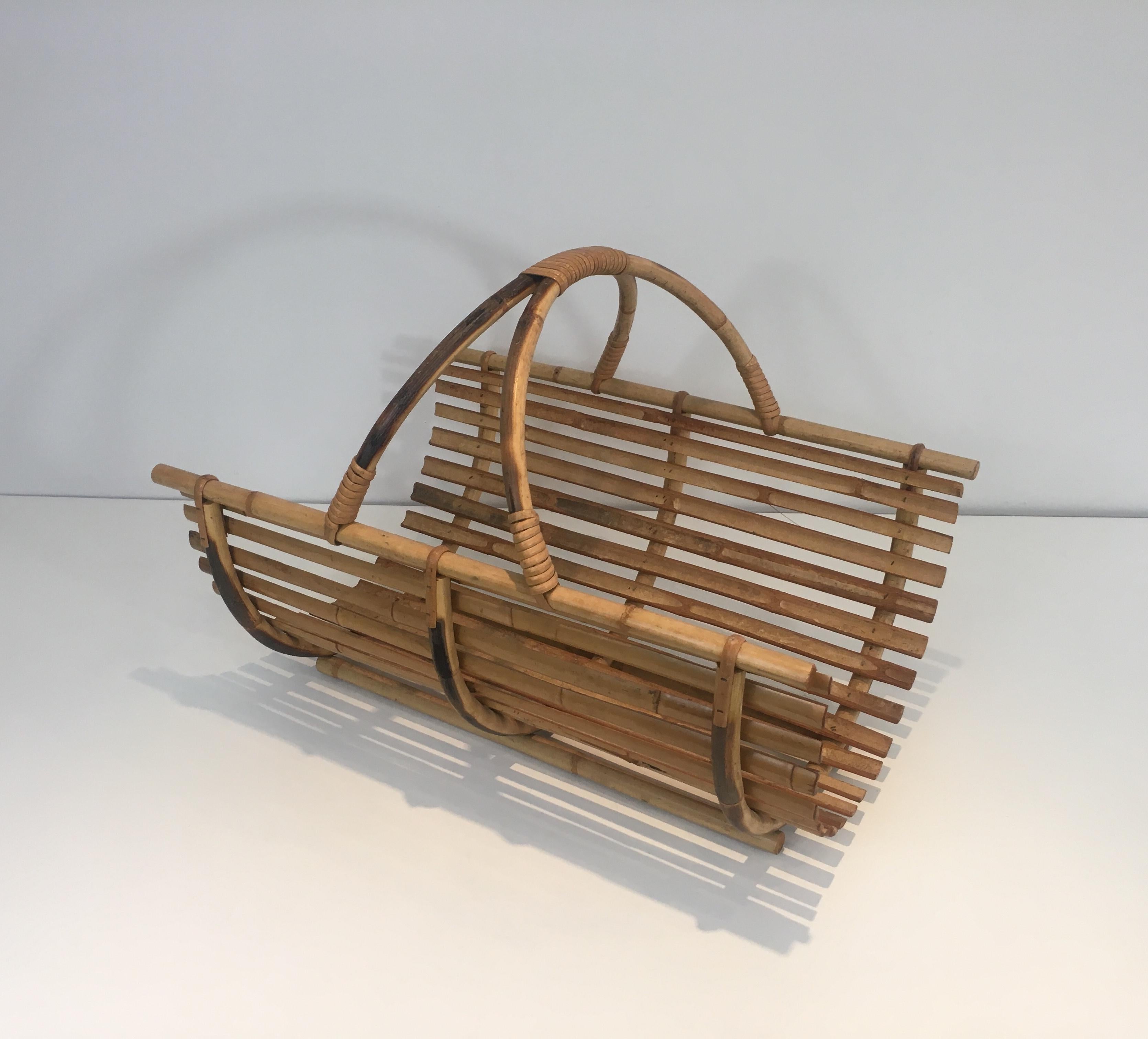 Rattan Logs Holder, French, Circa 1950 For Sale 9