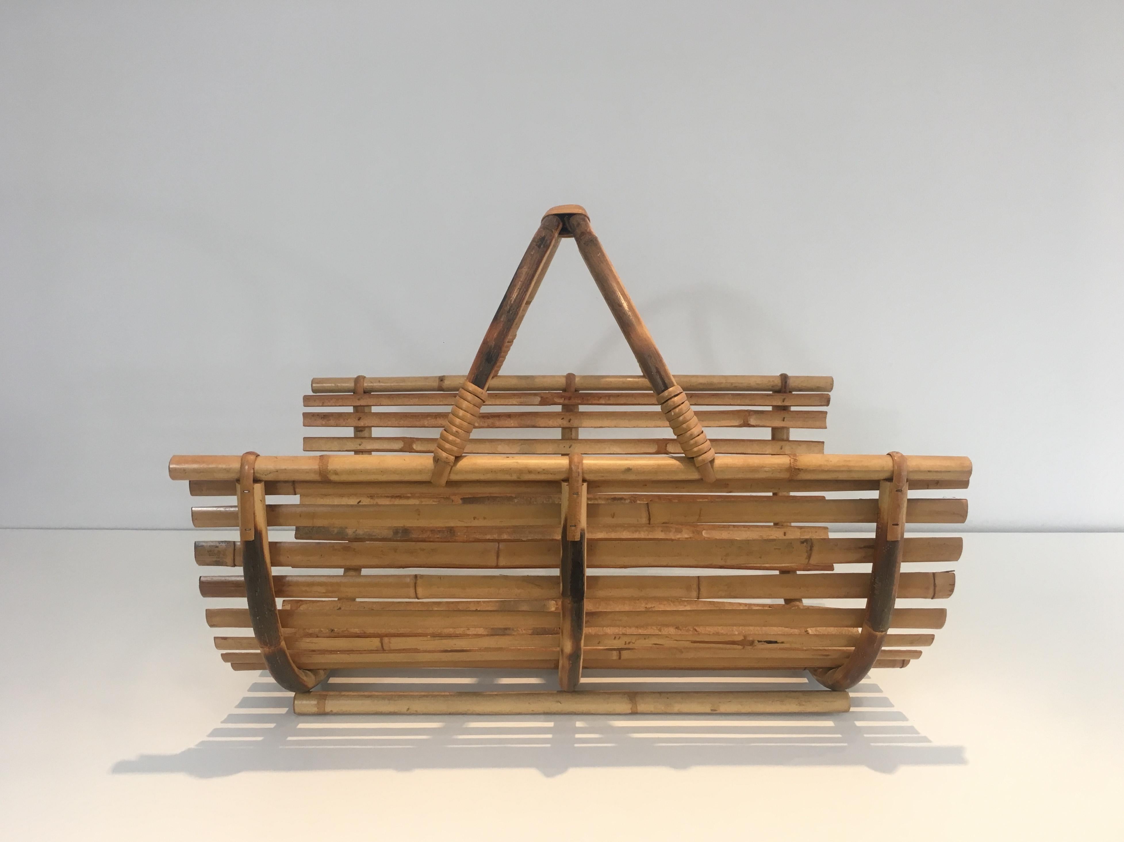 Mid-Century Modern Rattan Logs Holder, French, Circa 1950 For Sale