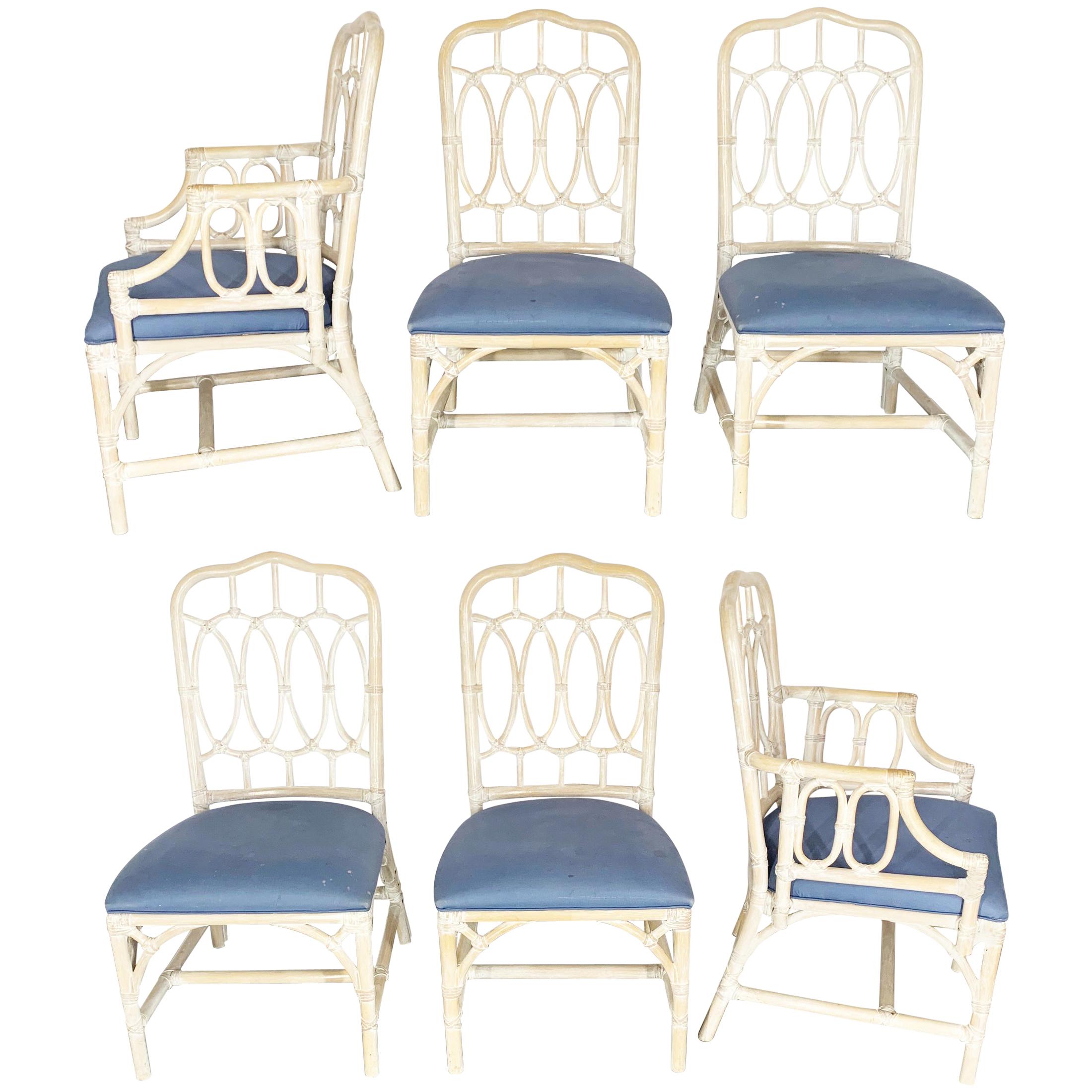 Rattan Loop Back Dining Chairs by Lexington, Set of Six
