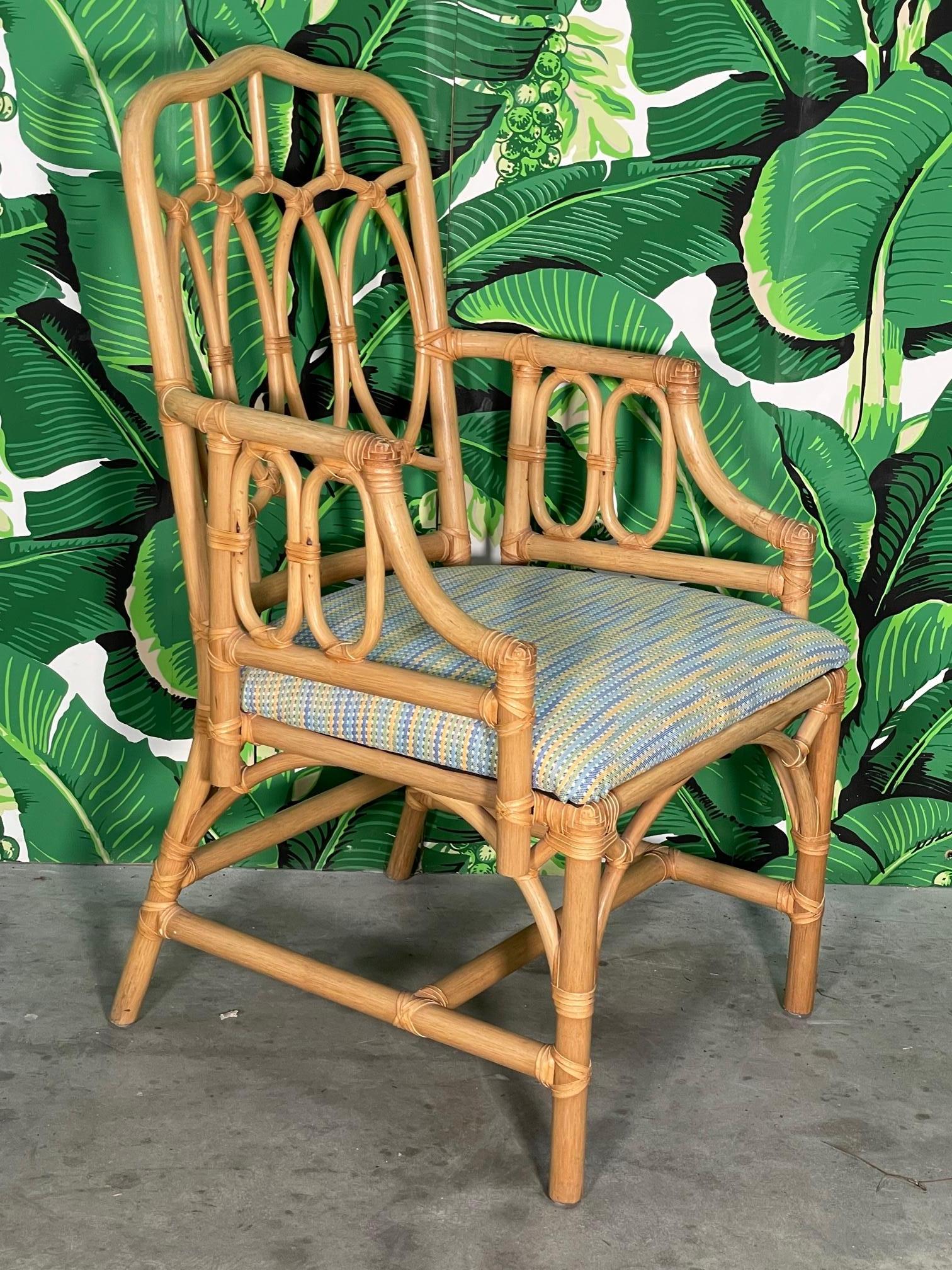20th Century Rattan Loop Back Dining Chairs in the Manner of McGuire, Set of 6