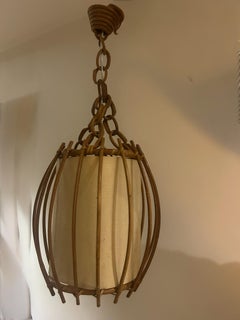 Mid-Century Modern Rattan Ceiling Pendant by Louis Sognot, 1960s