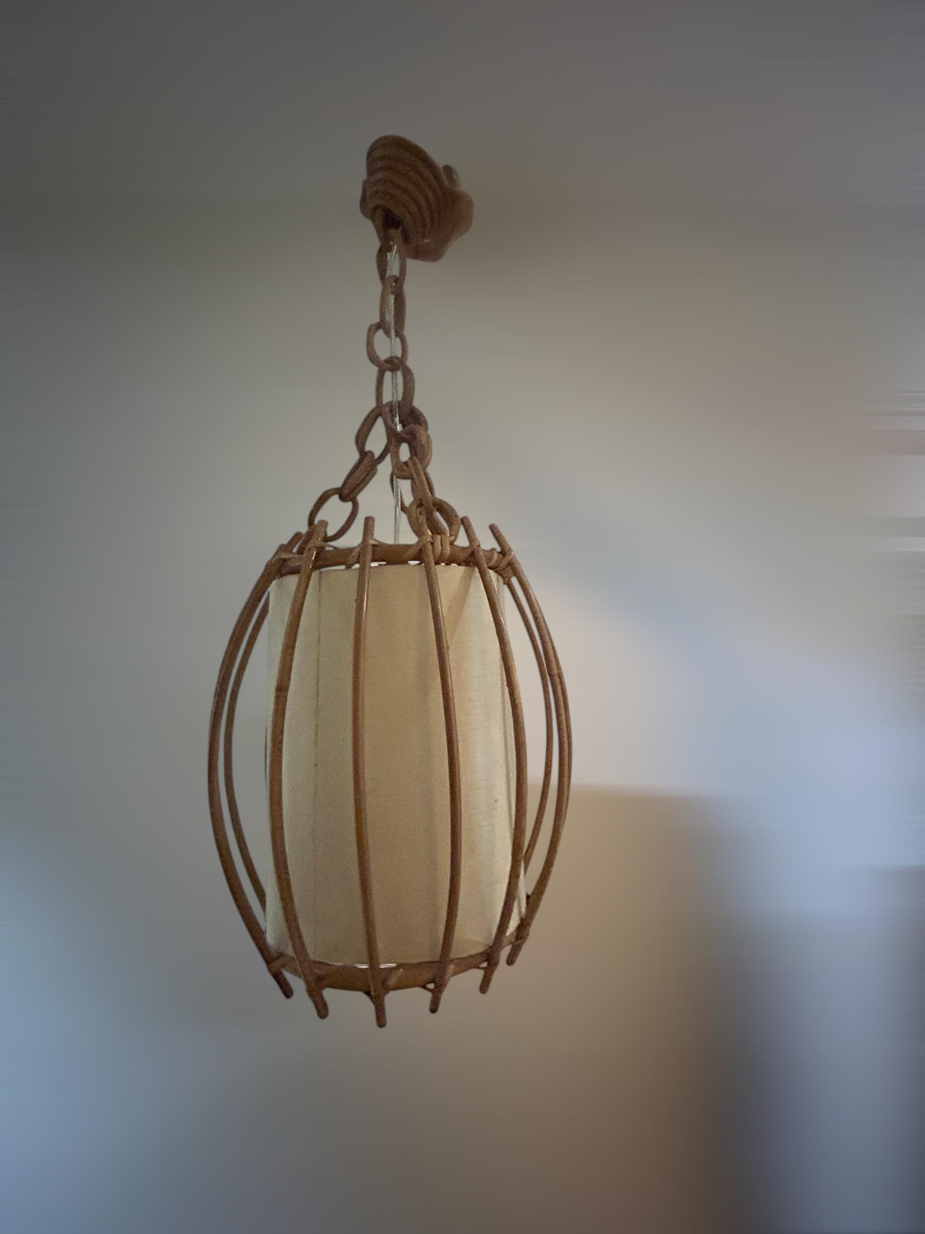 Mid-Century Modern Rattan Louis Sognot ceiling pendant For Sale