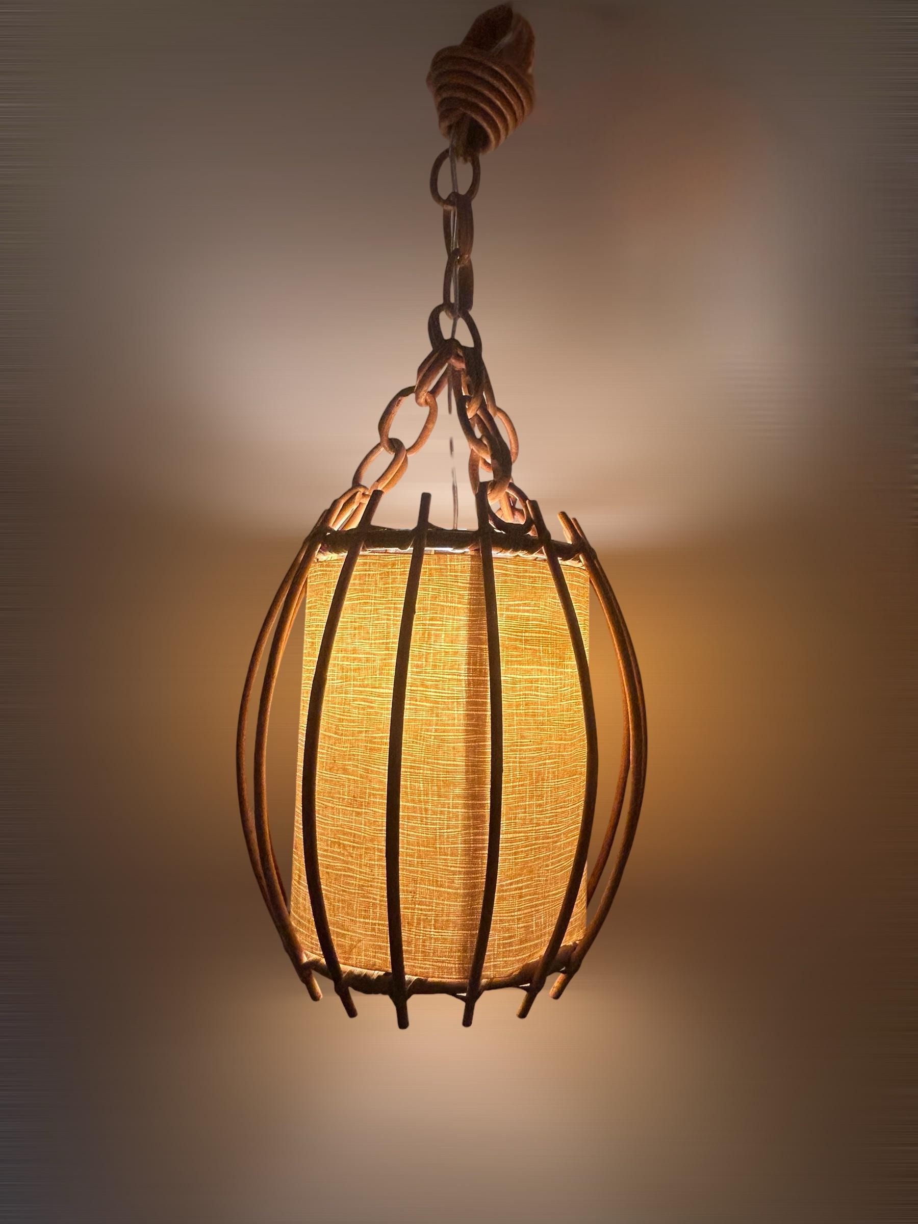 French Rattan Louis Sognot ceiling pendant For Sale