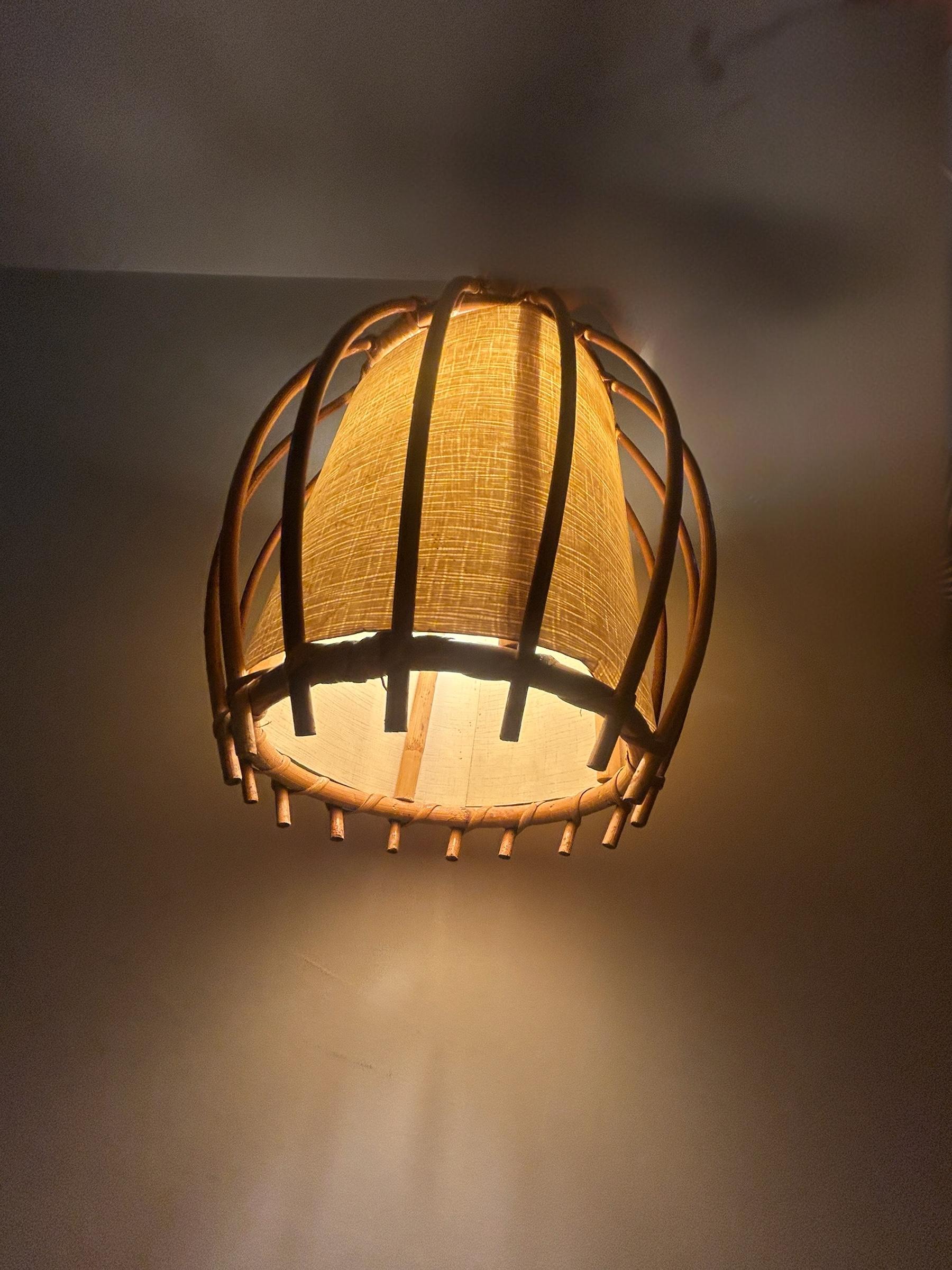 Rattan Louis Sognot ceiling pendant In Good Condition For Sale In Brooklyn, NY