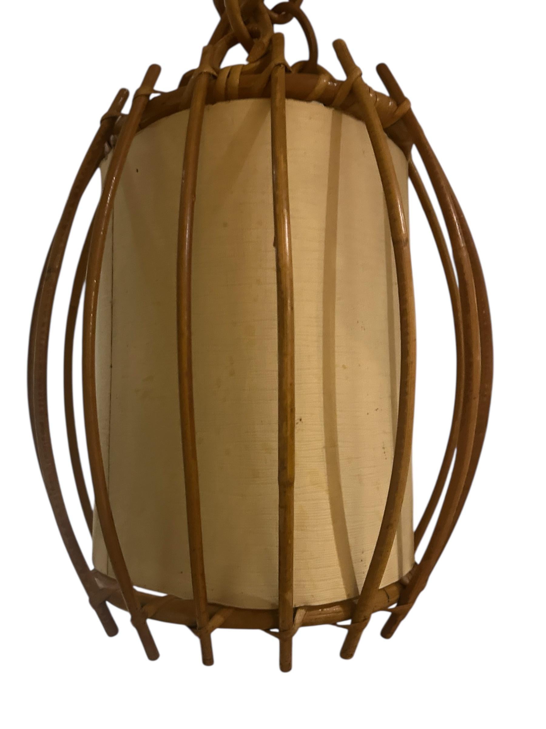 20th Century Rattan Louis Sognot ceiling pendant For Sale