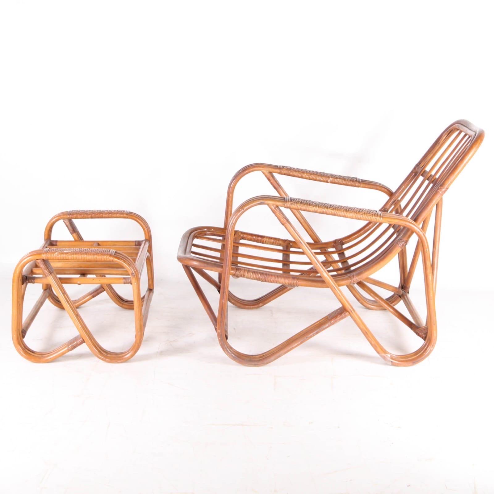 Sedia e pouf in rattan in vendita 2
