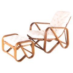 Vintage Rattan lounge chair and ottoman